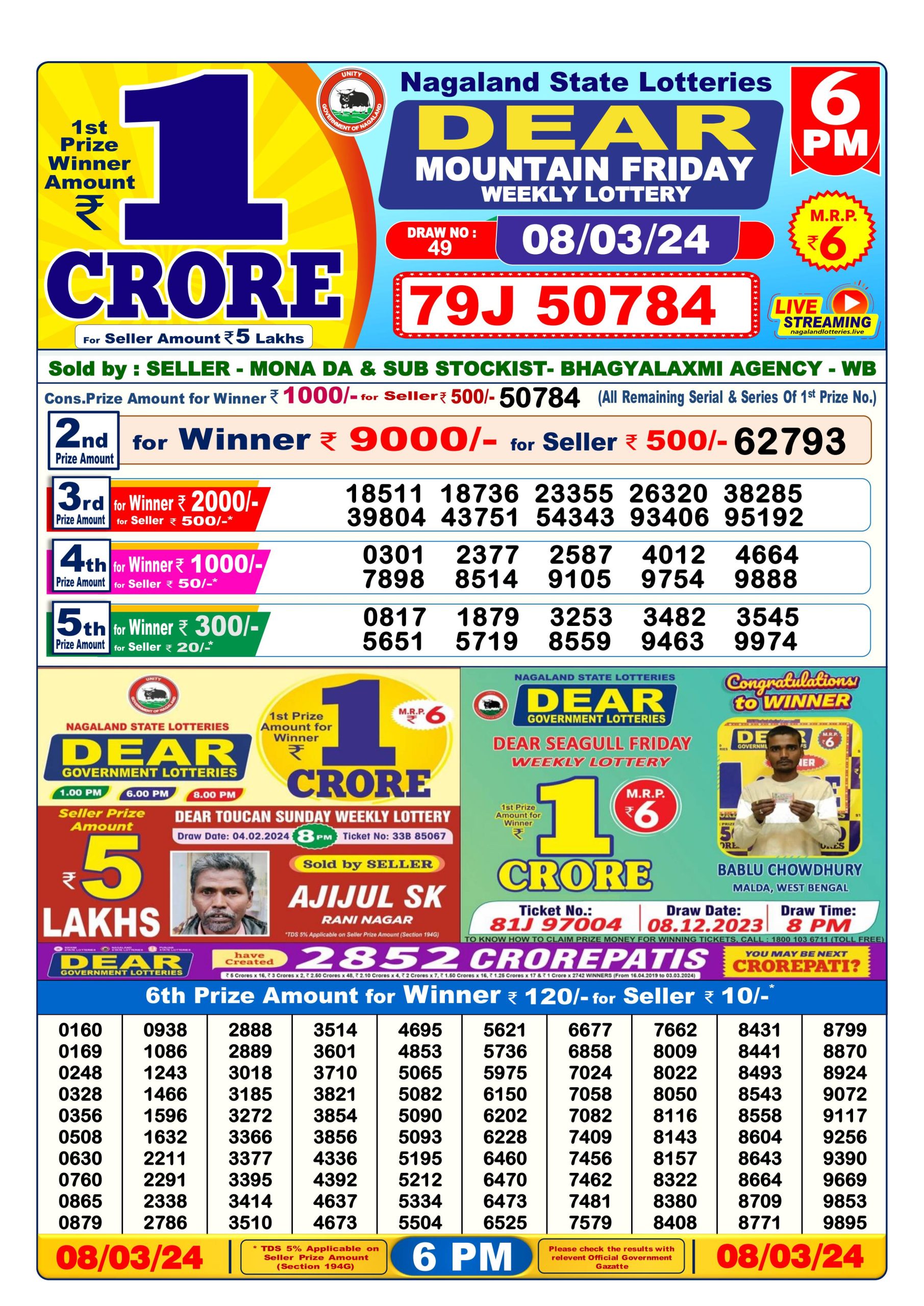 Dear lottery result 6pm 08/03/24