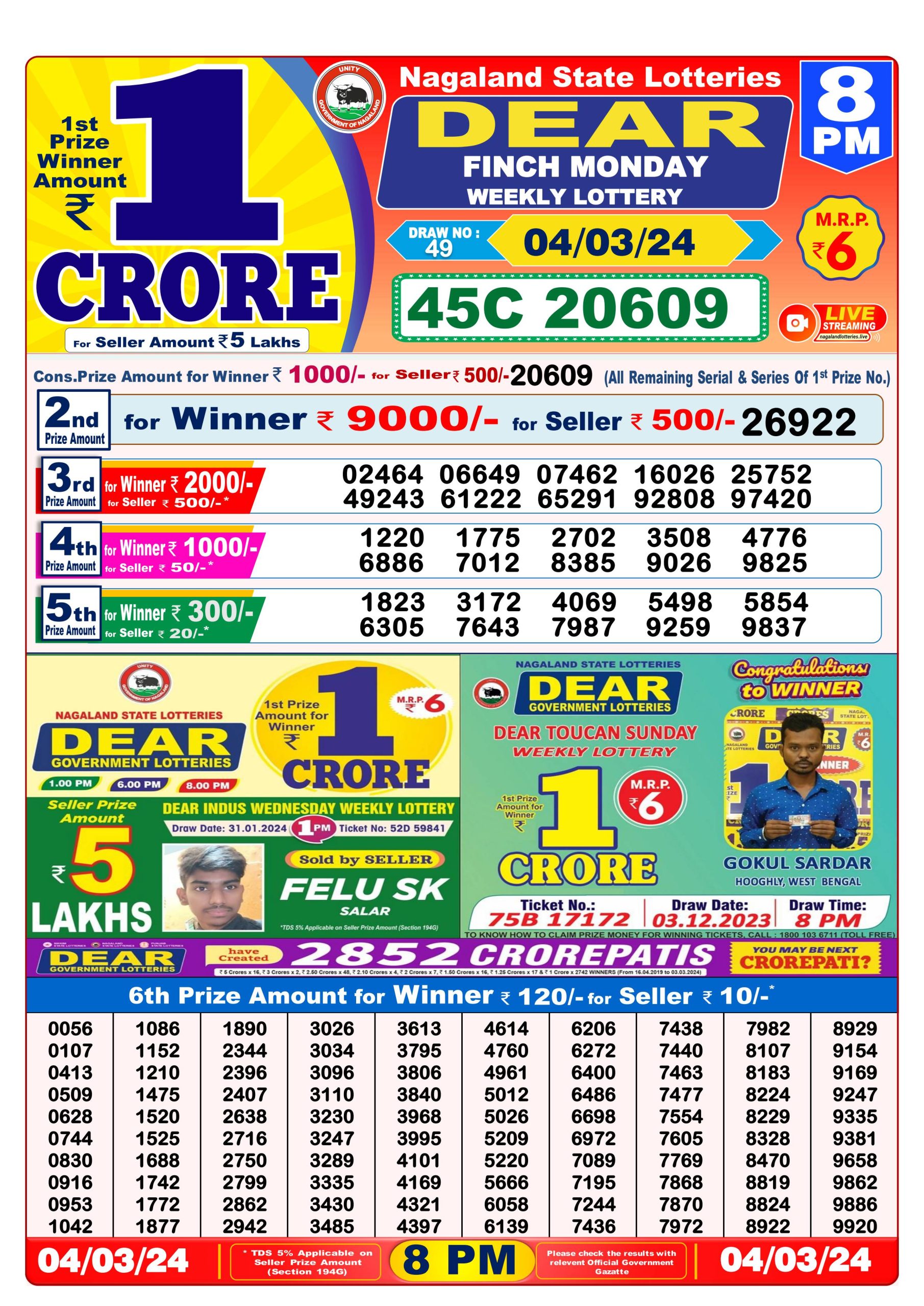 Dear 8pm lottery result 04/03/2024