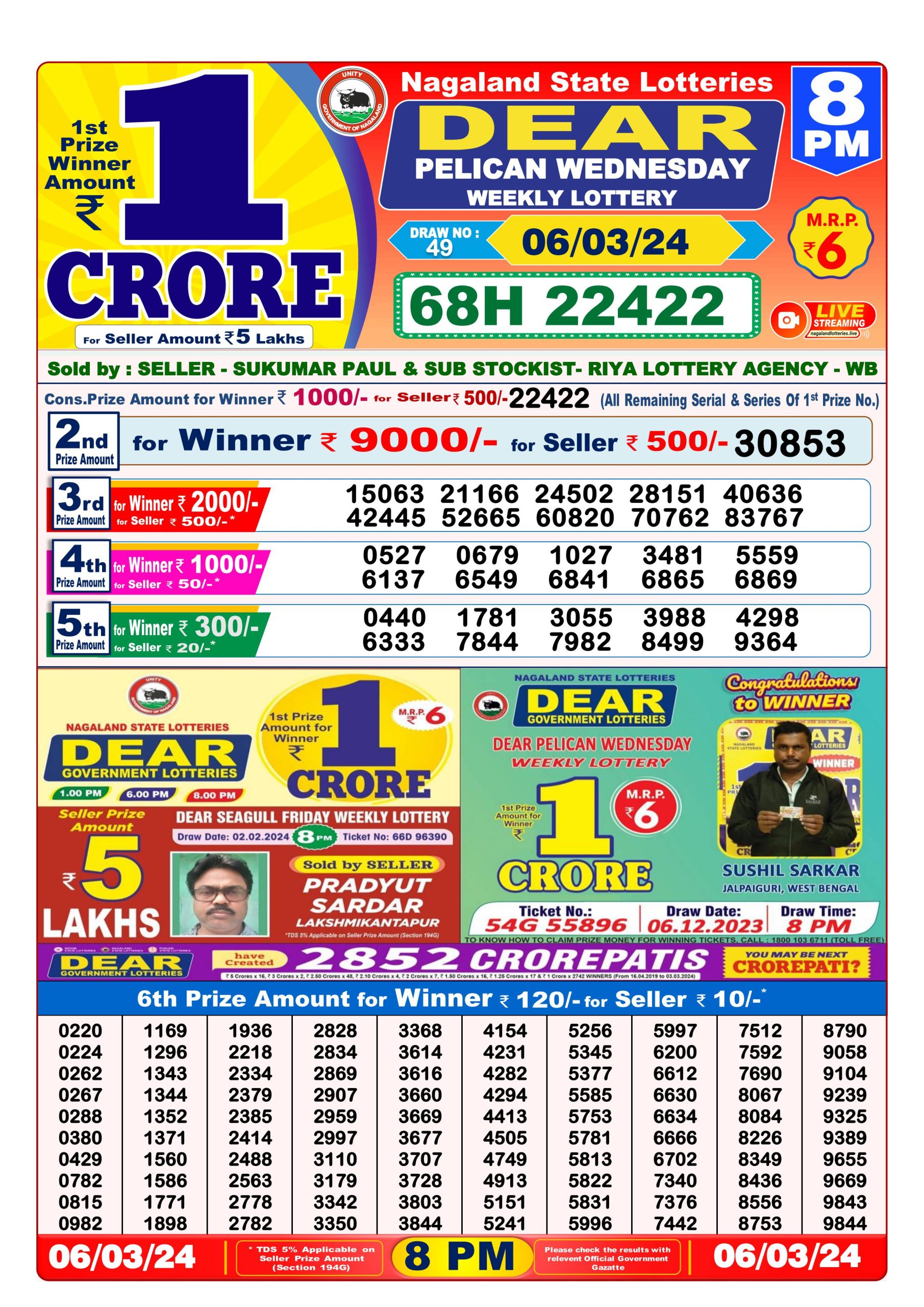 Dear Lottery Result 8 PM 6 March 2024