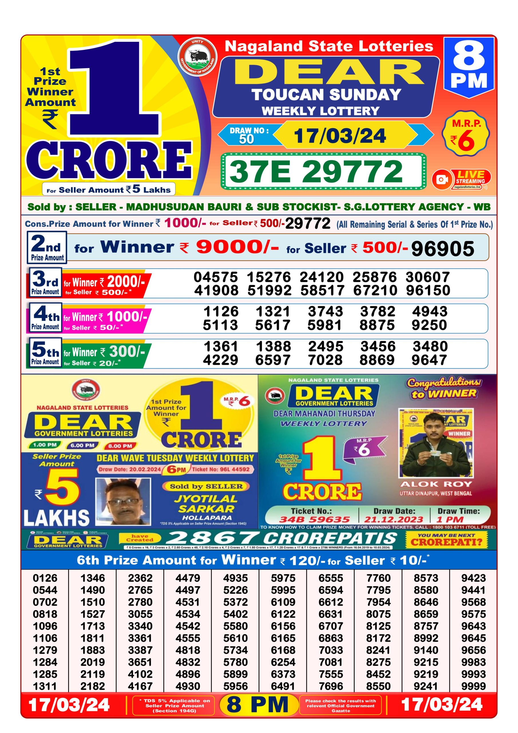 Dear lottery result 8pm 17-3-24