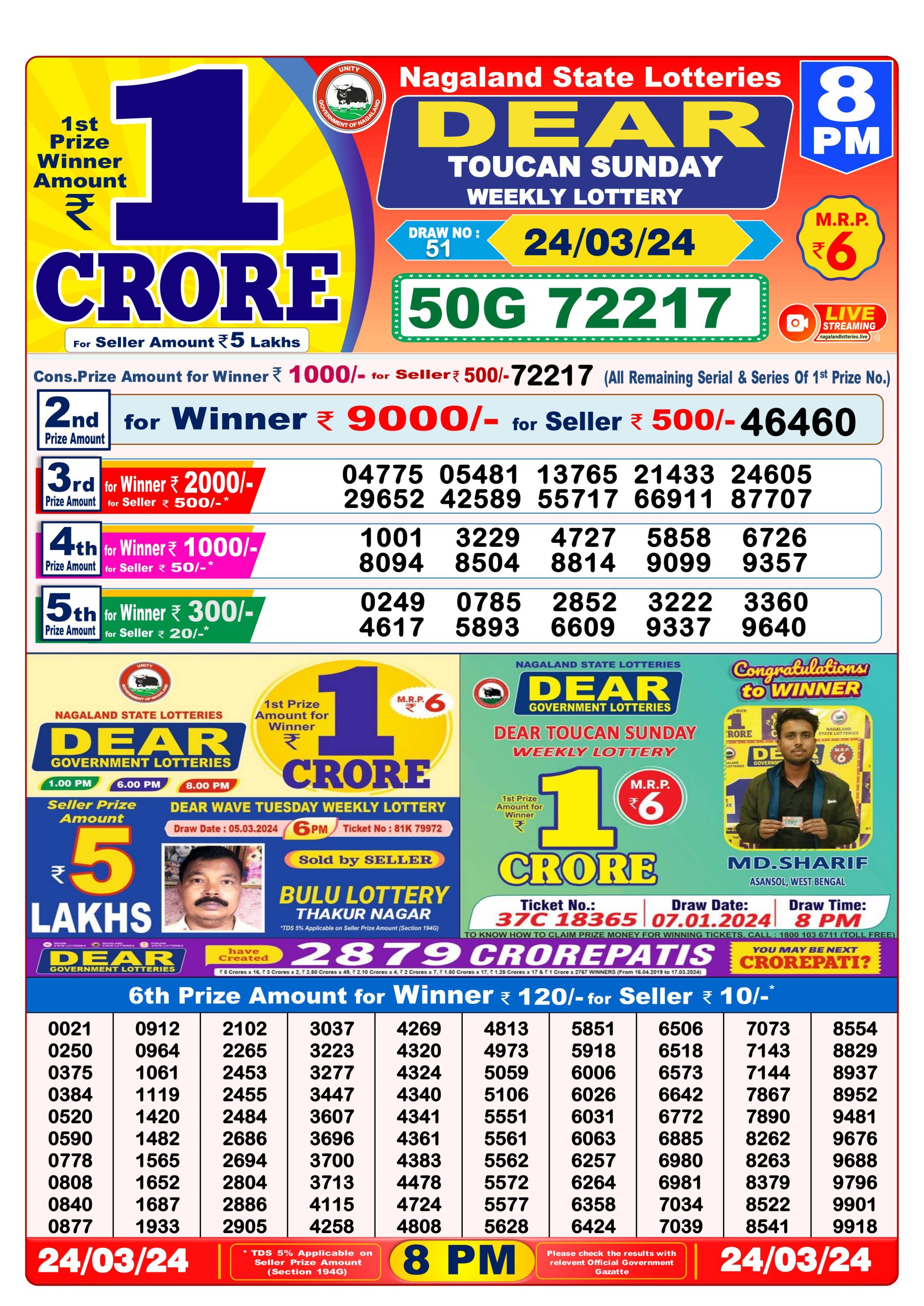 Dear lottery result 8pm 24-3-24