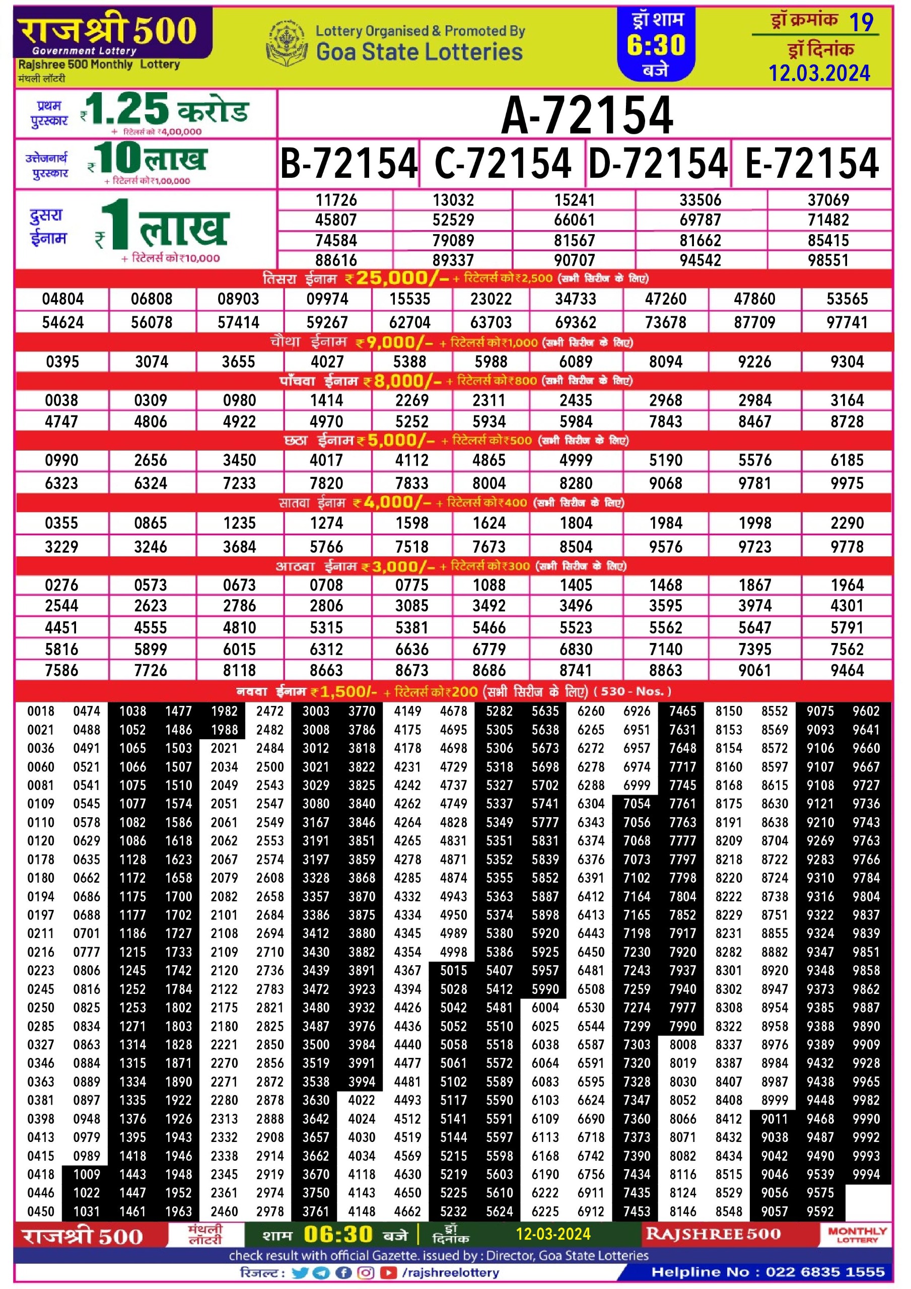 Rajshree 500 monthly lottery 12-3-24