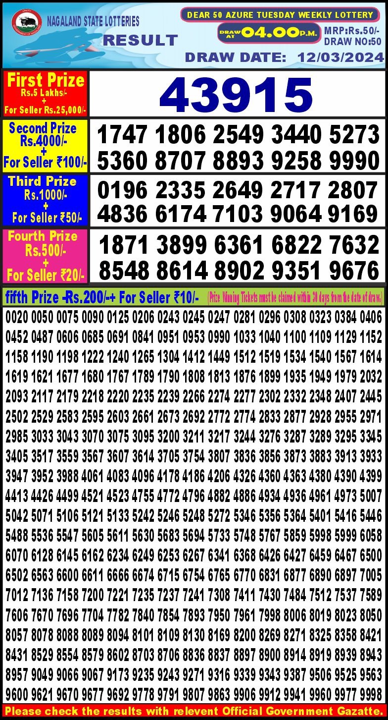 Dear10  lottery result 4pm 12-03-2024