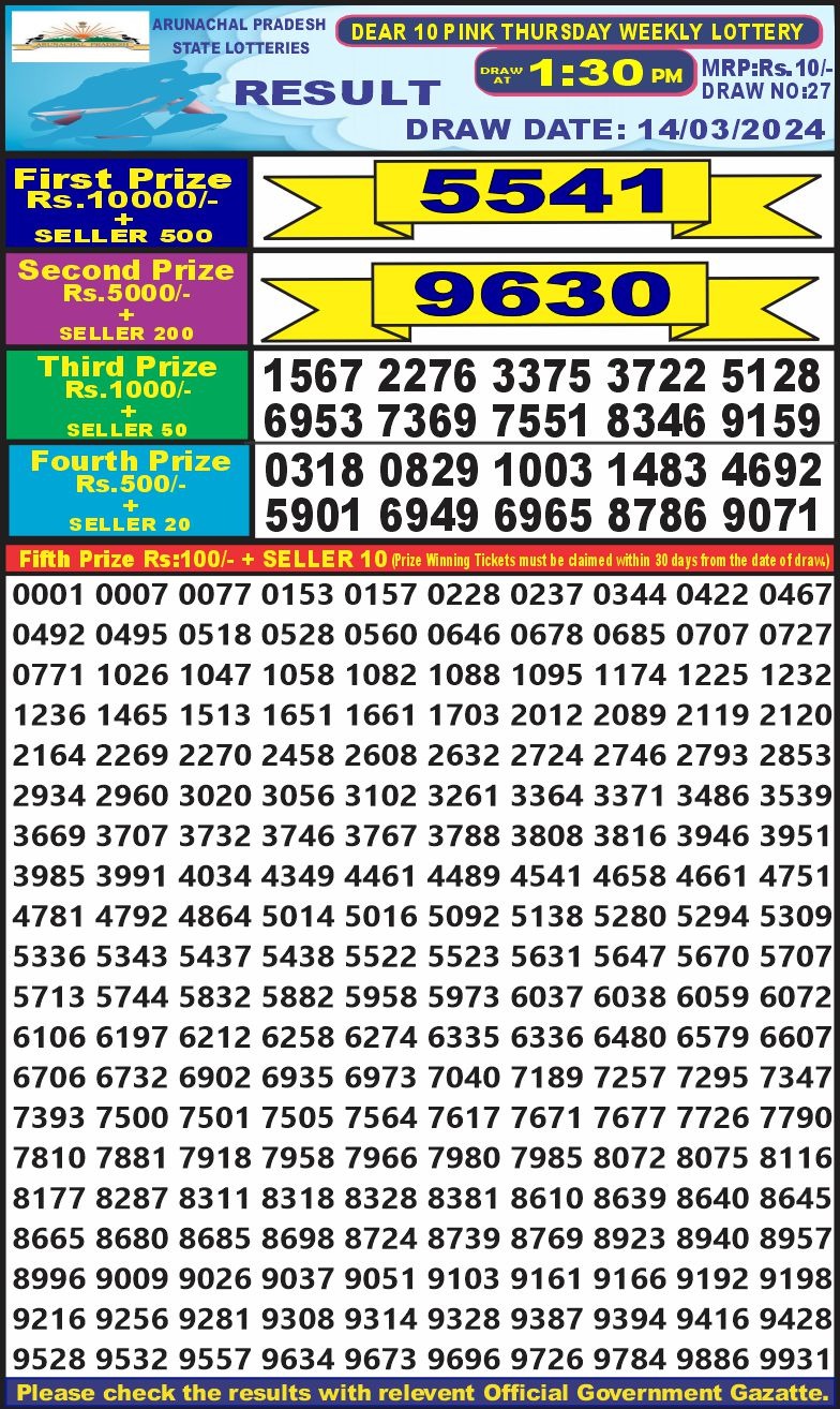 Dear10 lottery result 1.30pm 14-3-24