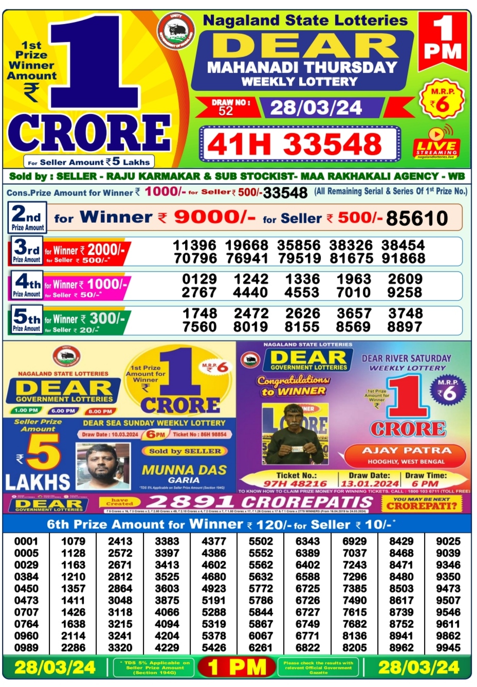 Dear lottery result 1pm 28-3-24