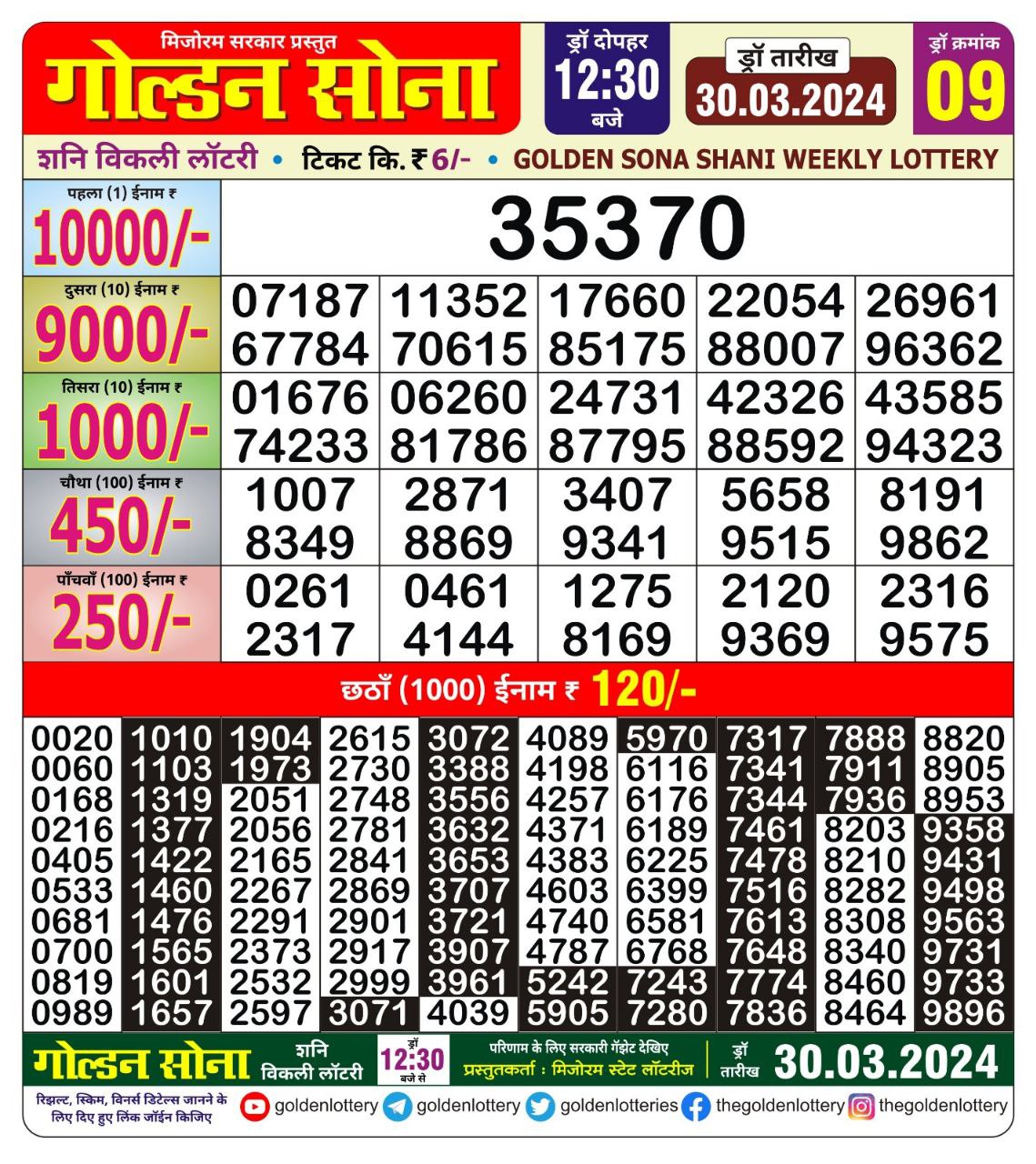 Golden sona lottery 12.30pm 30-3-24