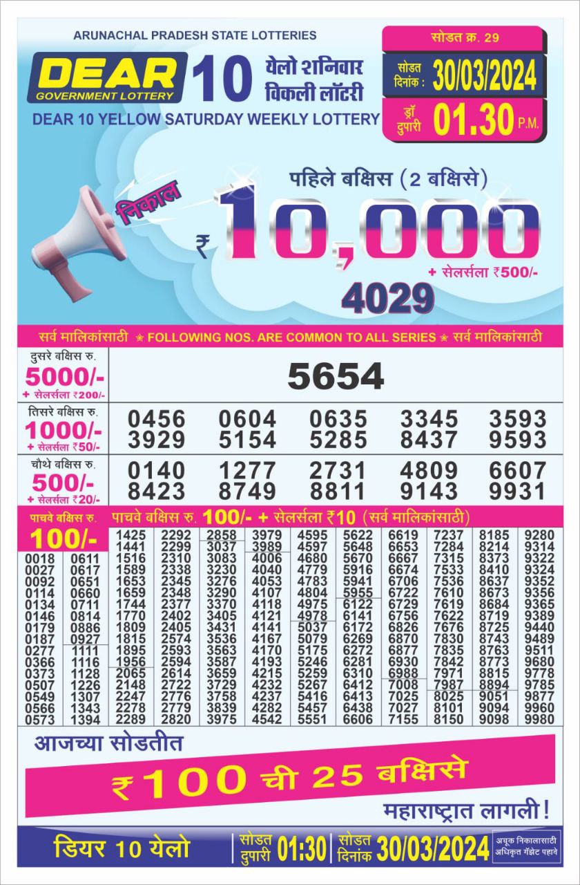 Dear10 lottery result 1.30pm 30-3-24