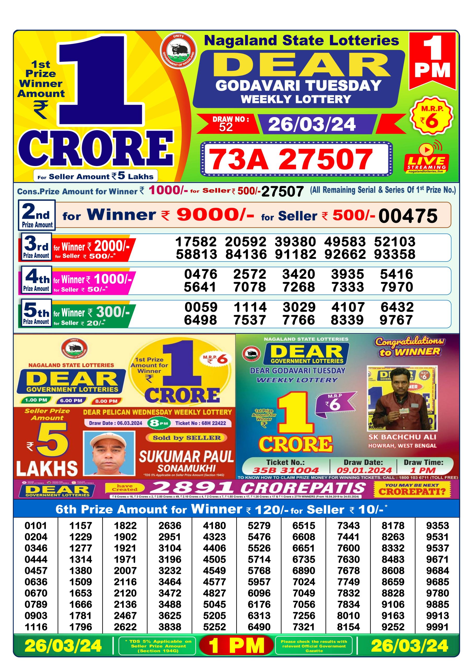 Dear lottery result 1pm 26-3-24