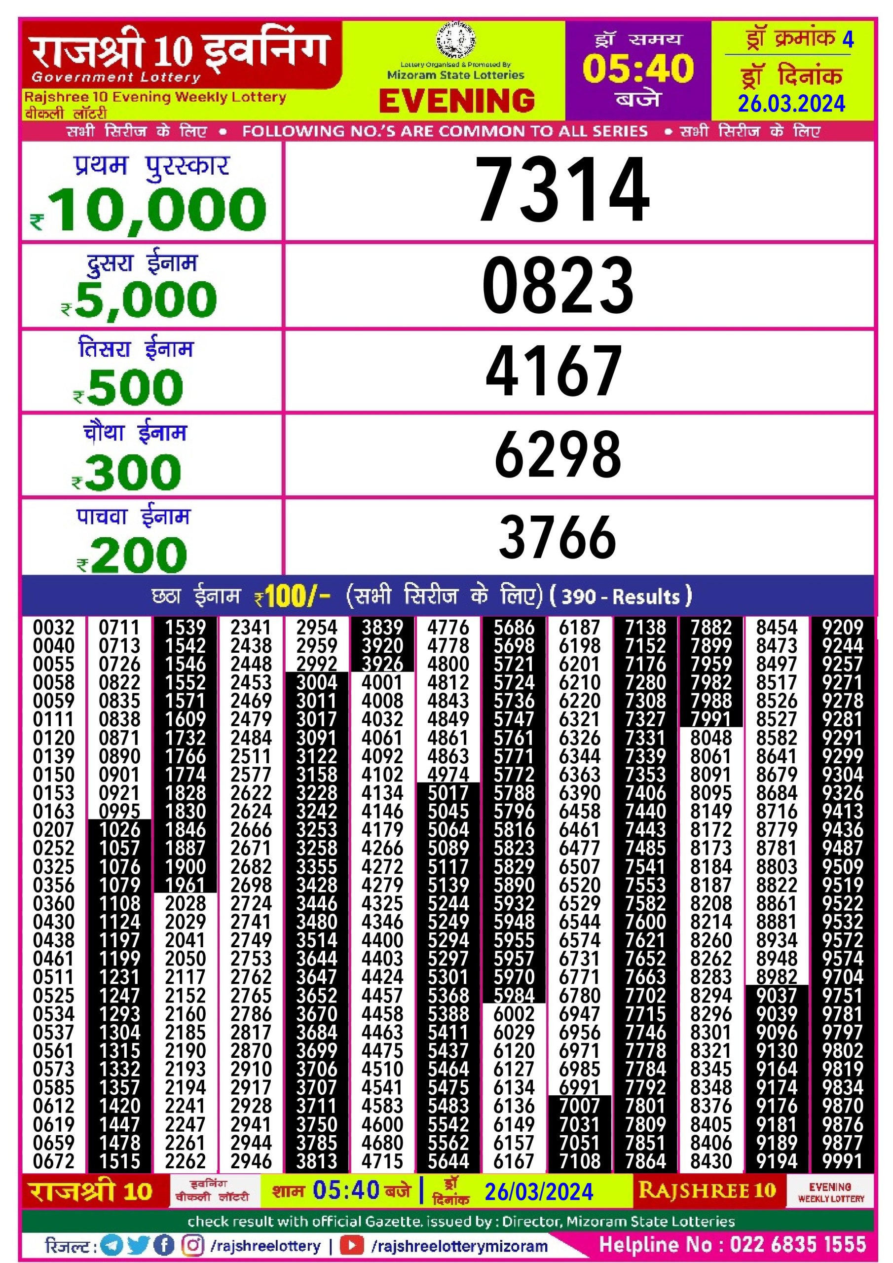 Rajshree lottery result 5.40pm 26-3-2024