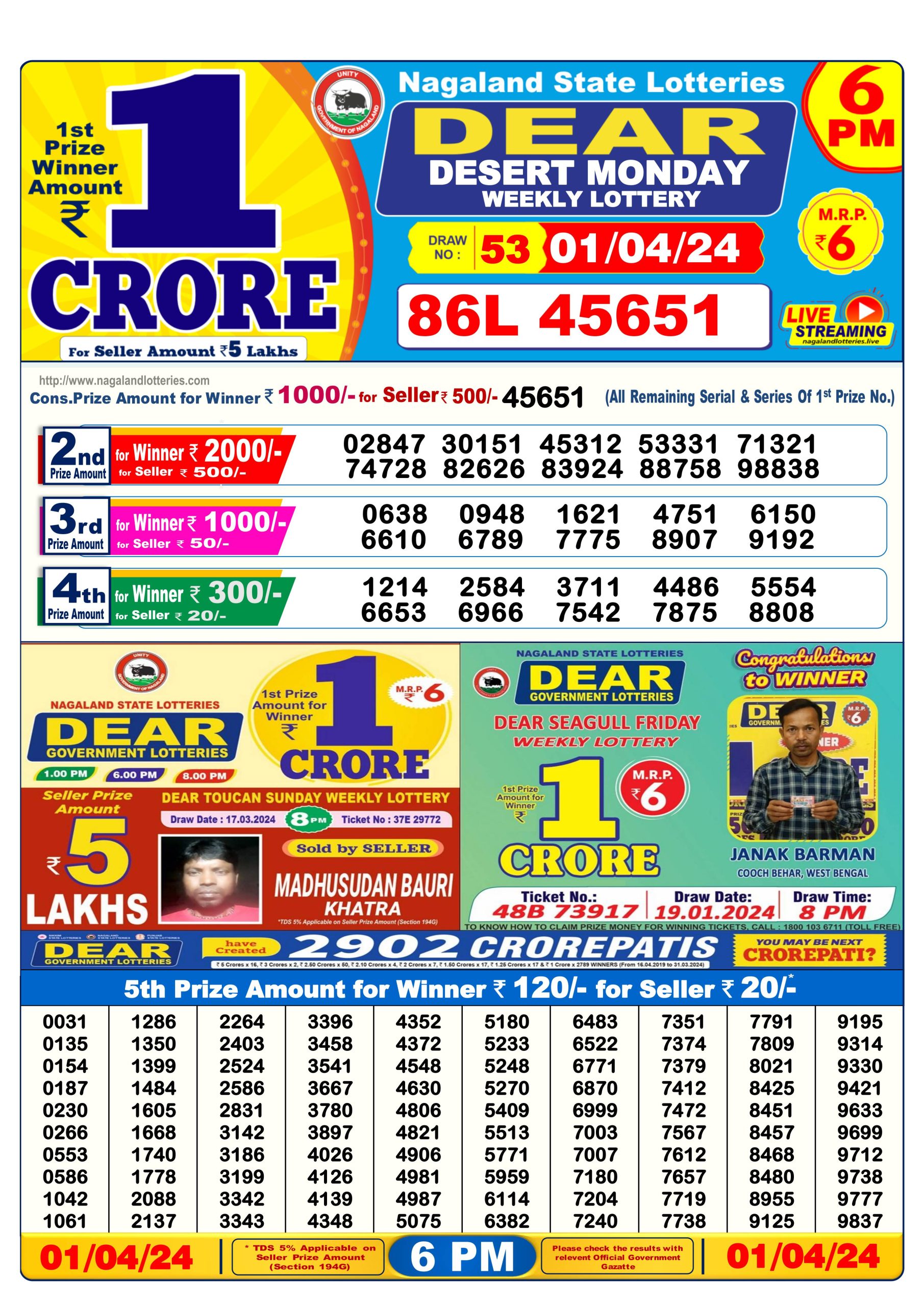 Dear 6pm result 1-4-24