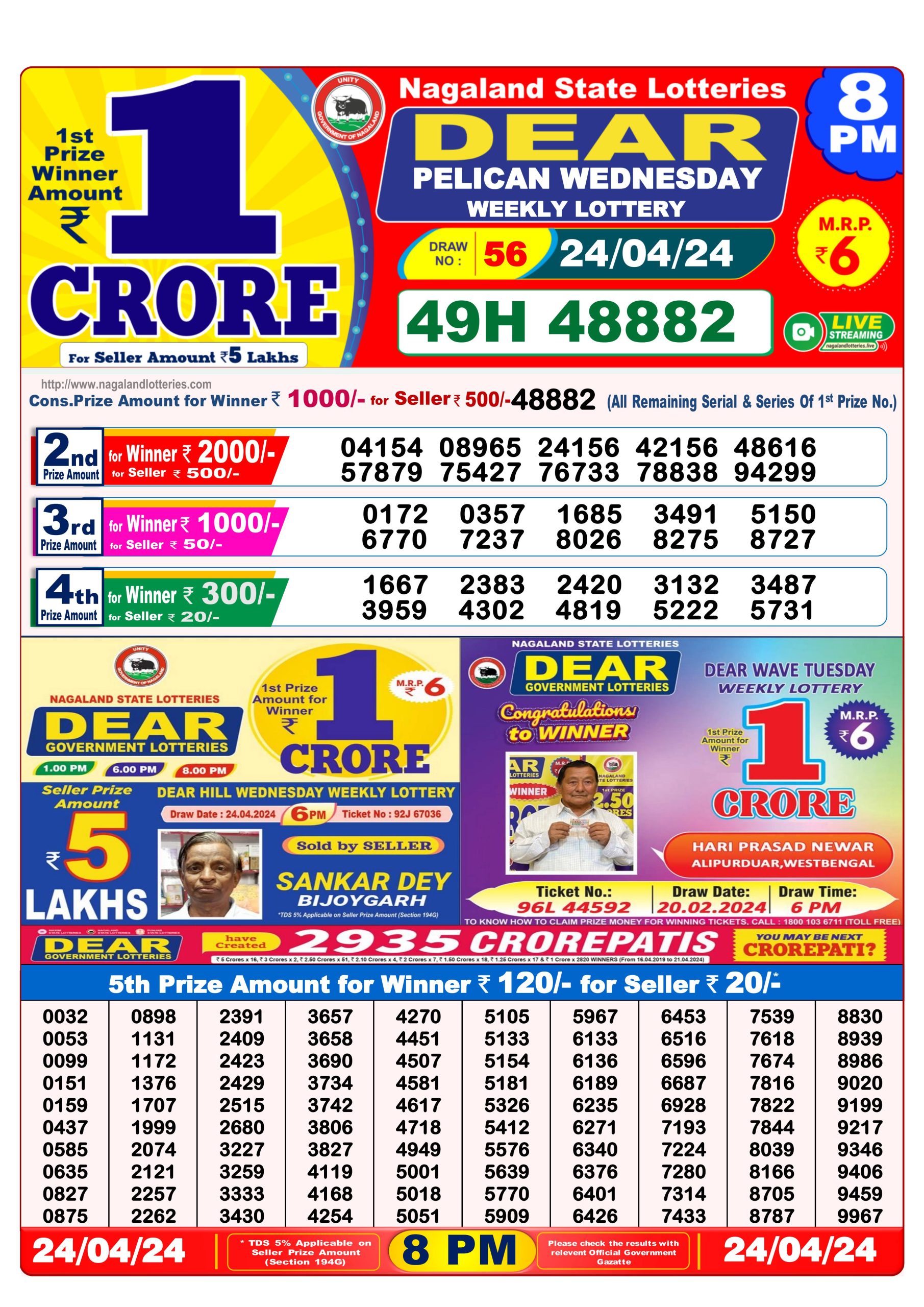 Dear result 8pm lottery 24-4-2024