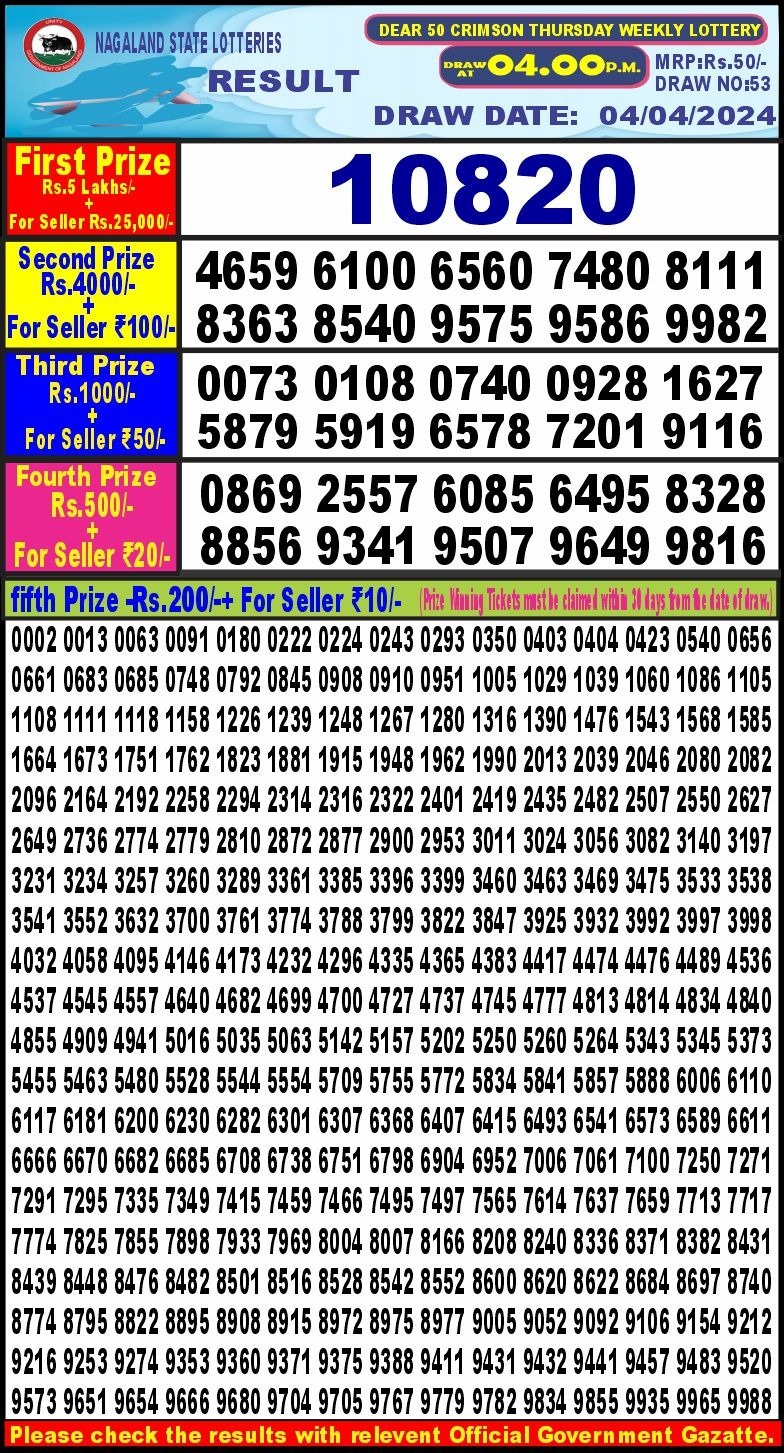 Dear50 Lottery 4PM Result 4Apr 24