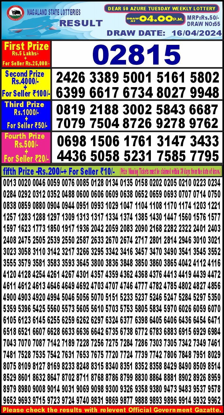 Dear 50 Lottery 4PM Result 16Apr 24