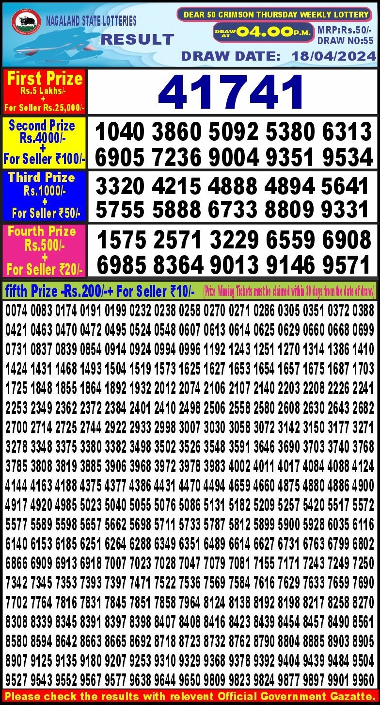 Dear 50 Lottery 4PM Result 18Apr 24