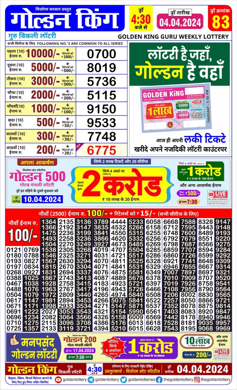 Golden king lottery 4.30pm 4-4-24