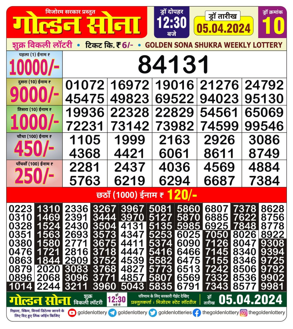 Golden sona 12:30pm lottery result 05/04/24