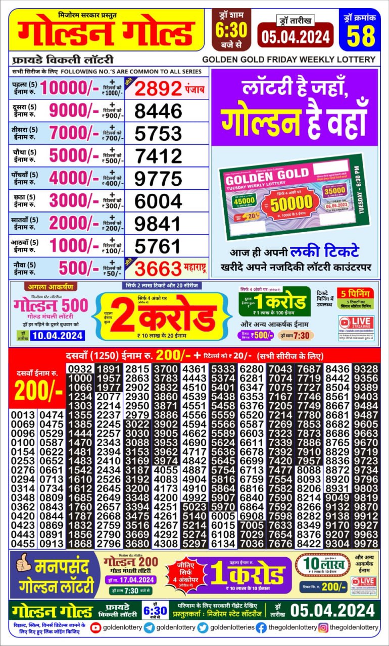 Golden gold 6:30pm lottery result 05/04/24