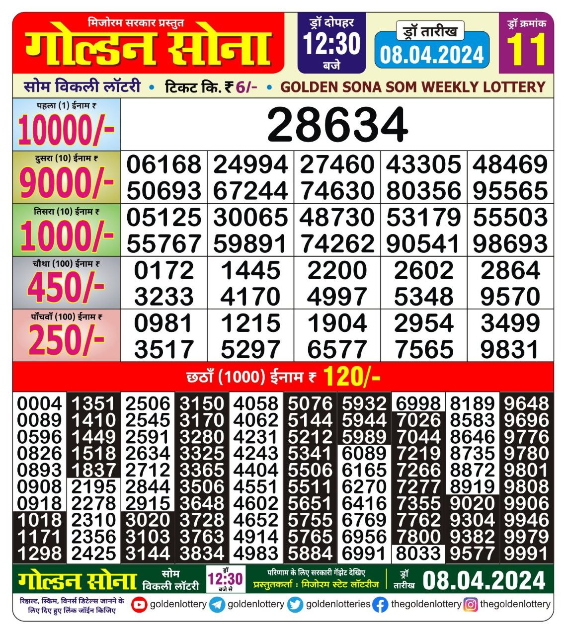 Golden sona 12:30pm lottery result 08/04/24