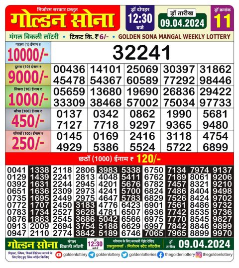 Lottery Sambad Today Result|Golden sona 12:30pm lottery result 09/04/24