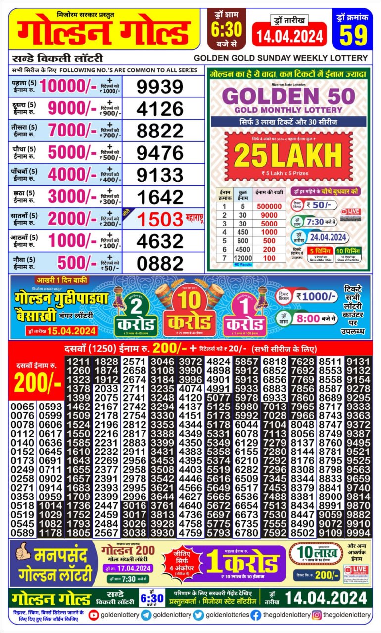 Golden gold 6:30pm lottery result 14/04/24