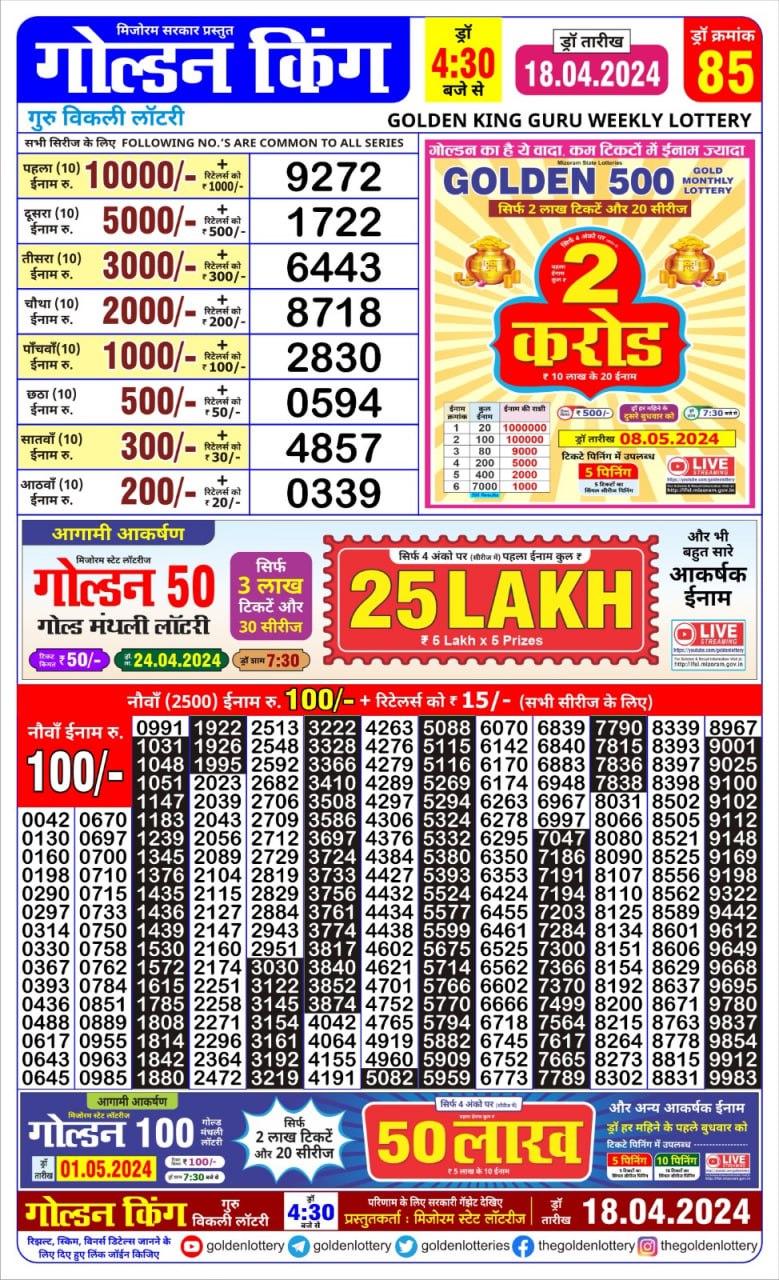 Golden king lottery 4.30pm 18-4-24