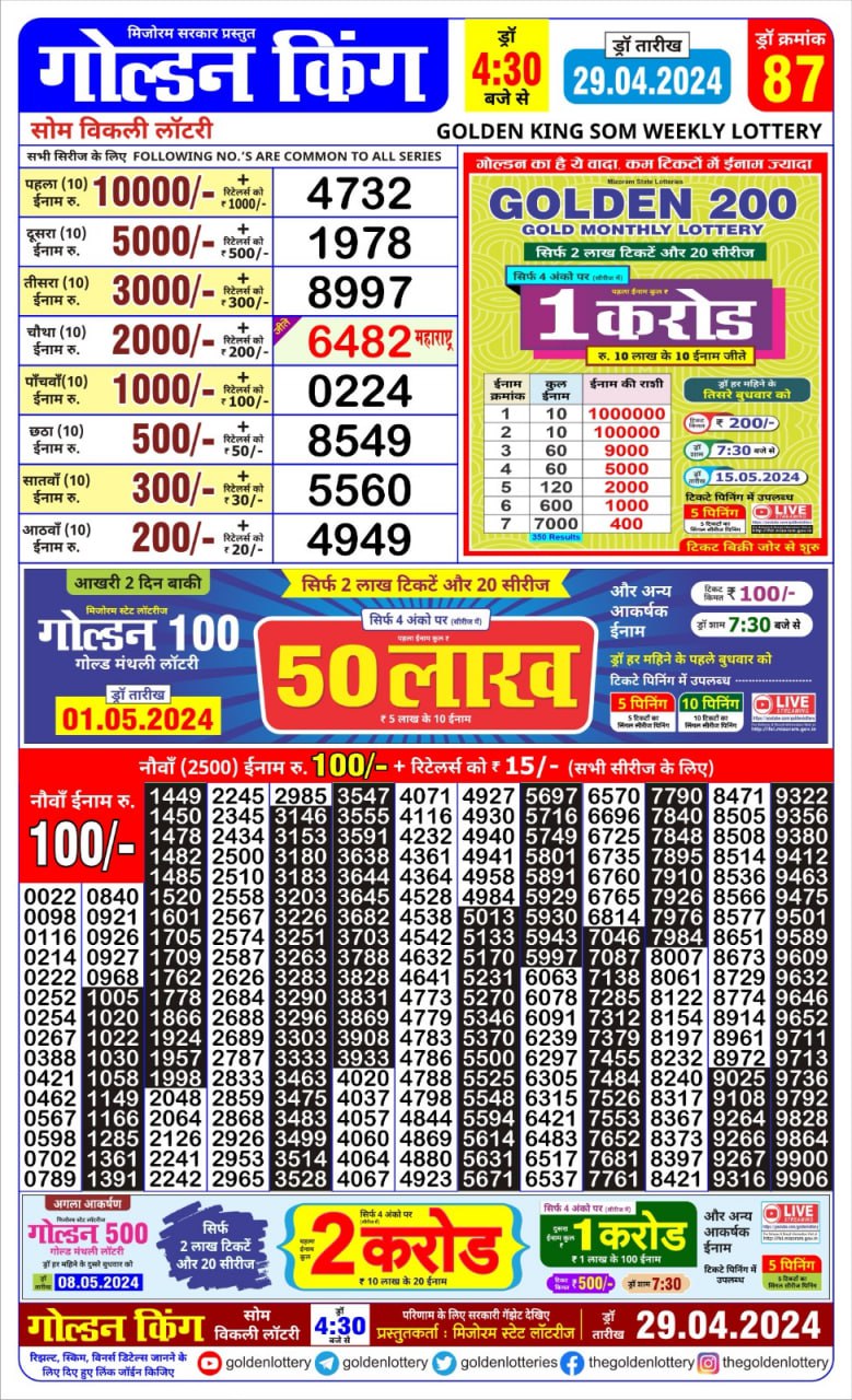 Golden king lottery 4.30pm 29-4-24