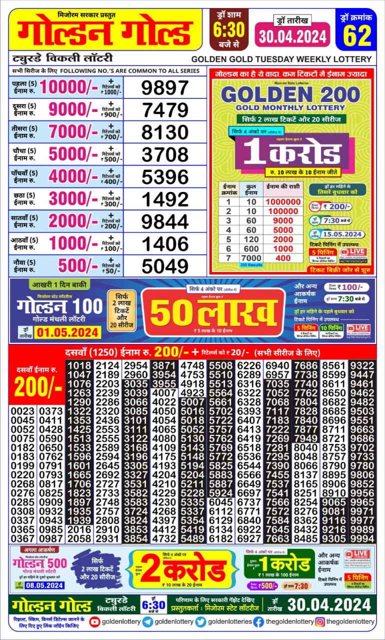 Golden gold 6:30pm lottery result 30/04/24