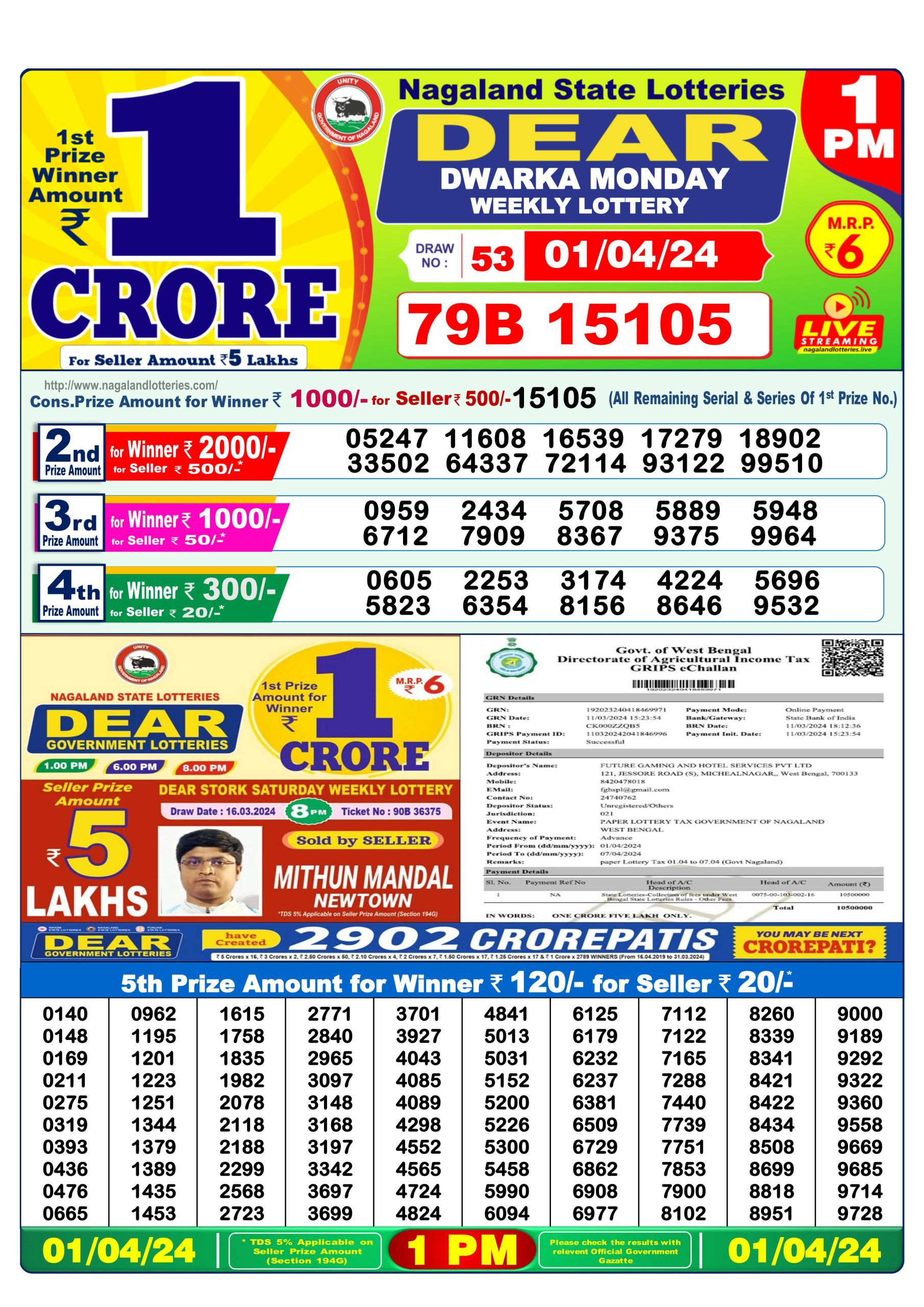 Dear lottery result 1pm 1-4-24