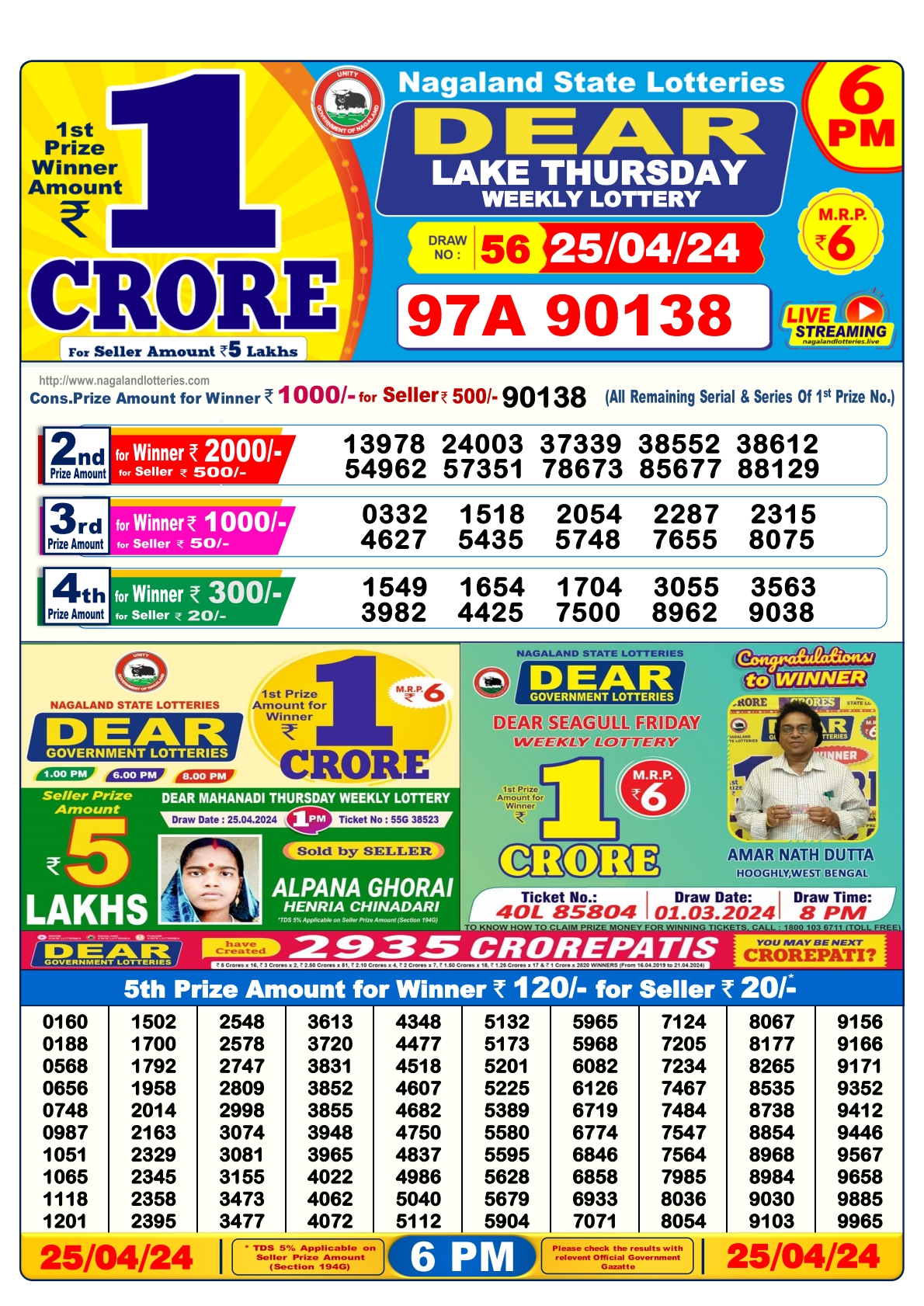 Dear lottery result 6pm 25-4-24