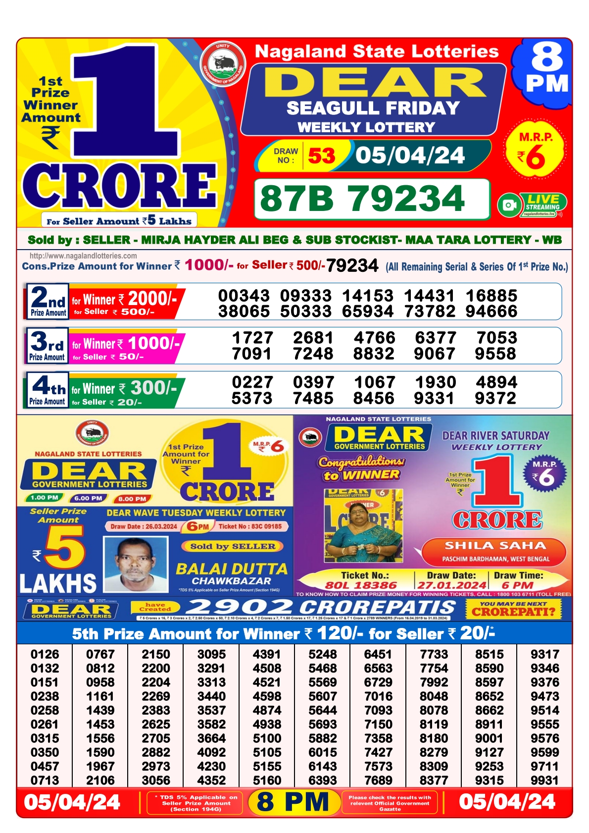 Dear Daily Lottery 8PM Result 5Apr 24