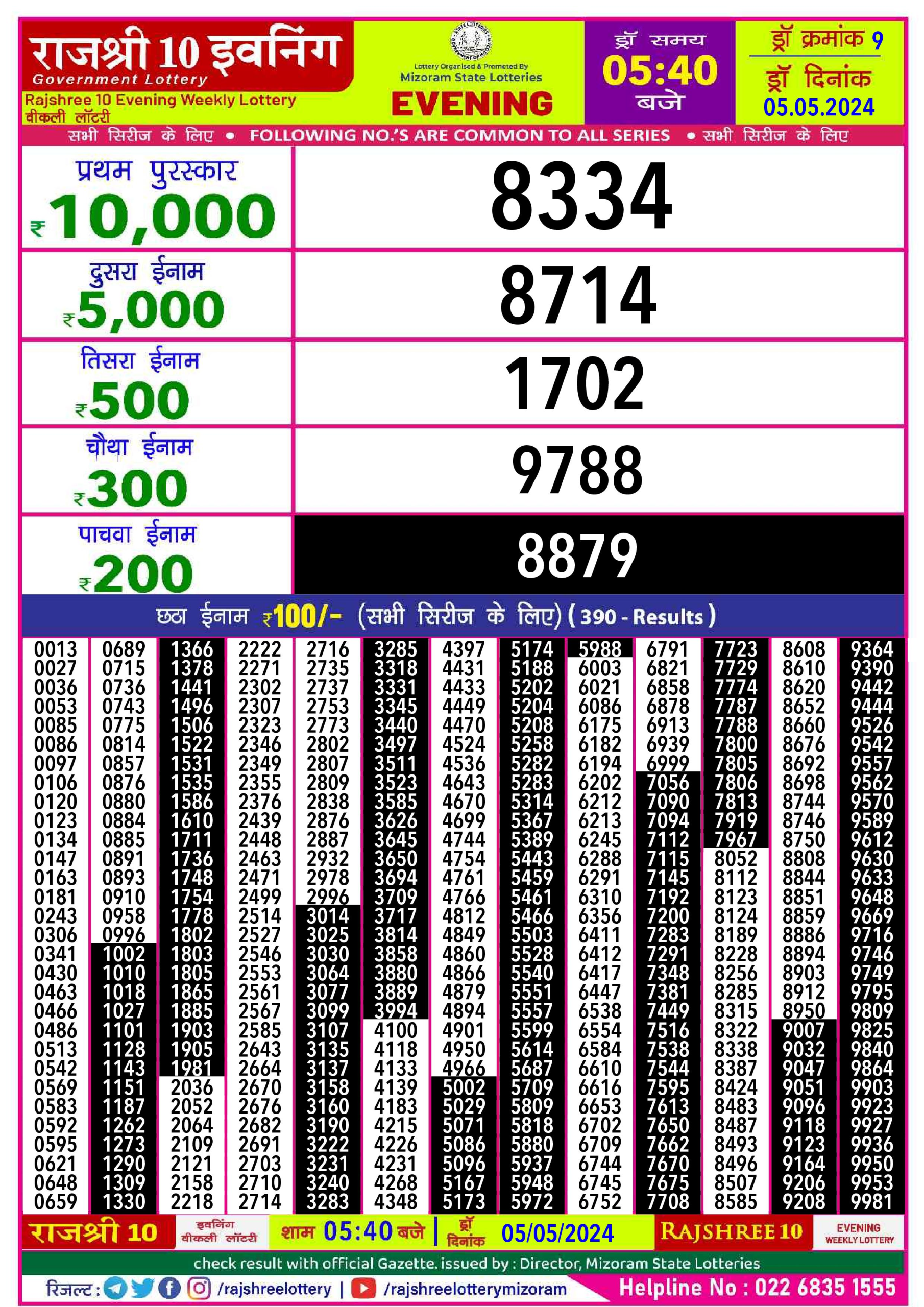 Rajshree10 Daily Lottery 5:40PM Result 5May24