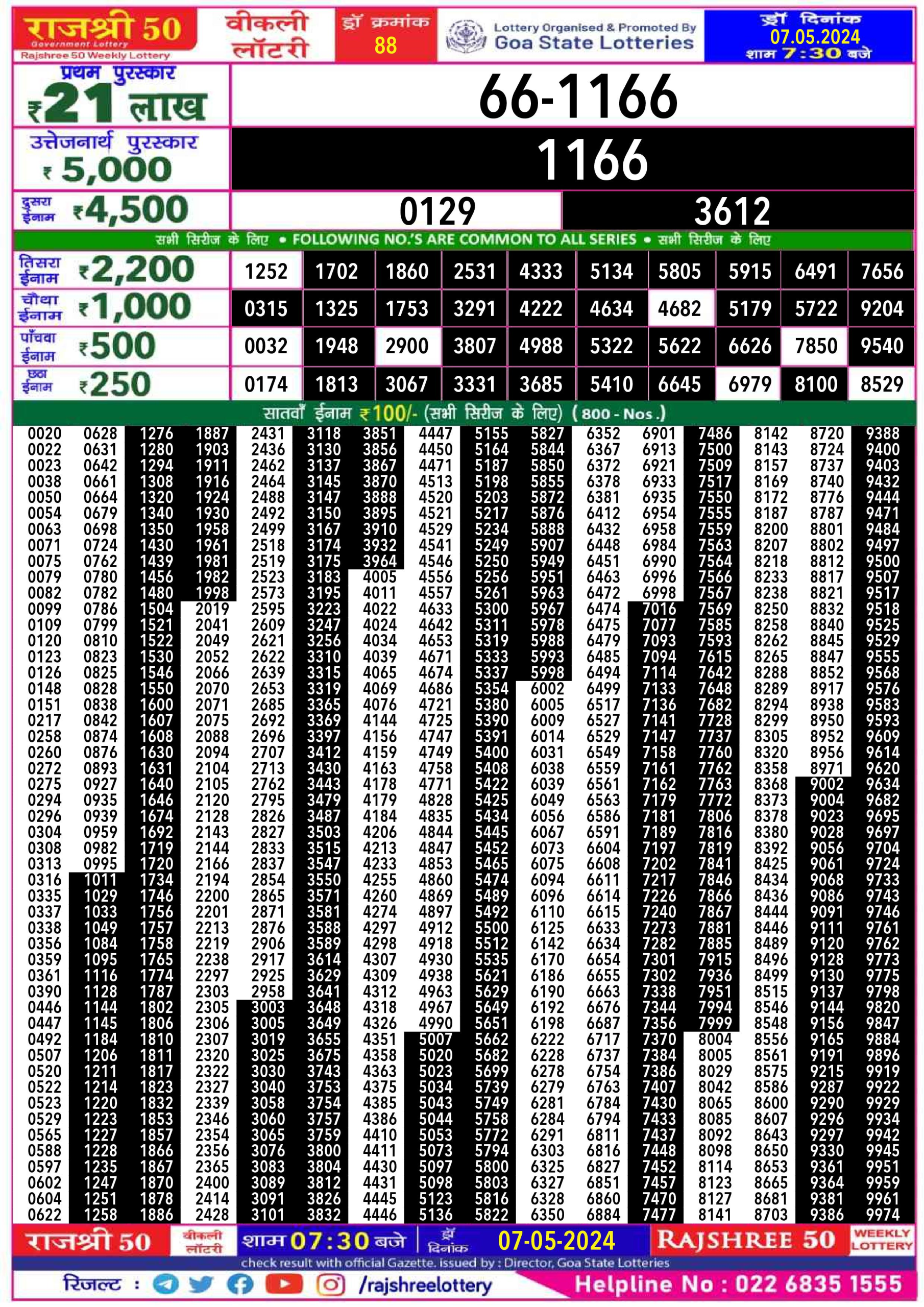 Rajshree50 Lottery Result 7:30PM 7/05/24