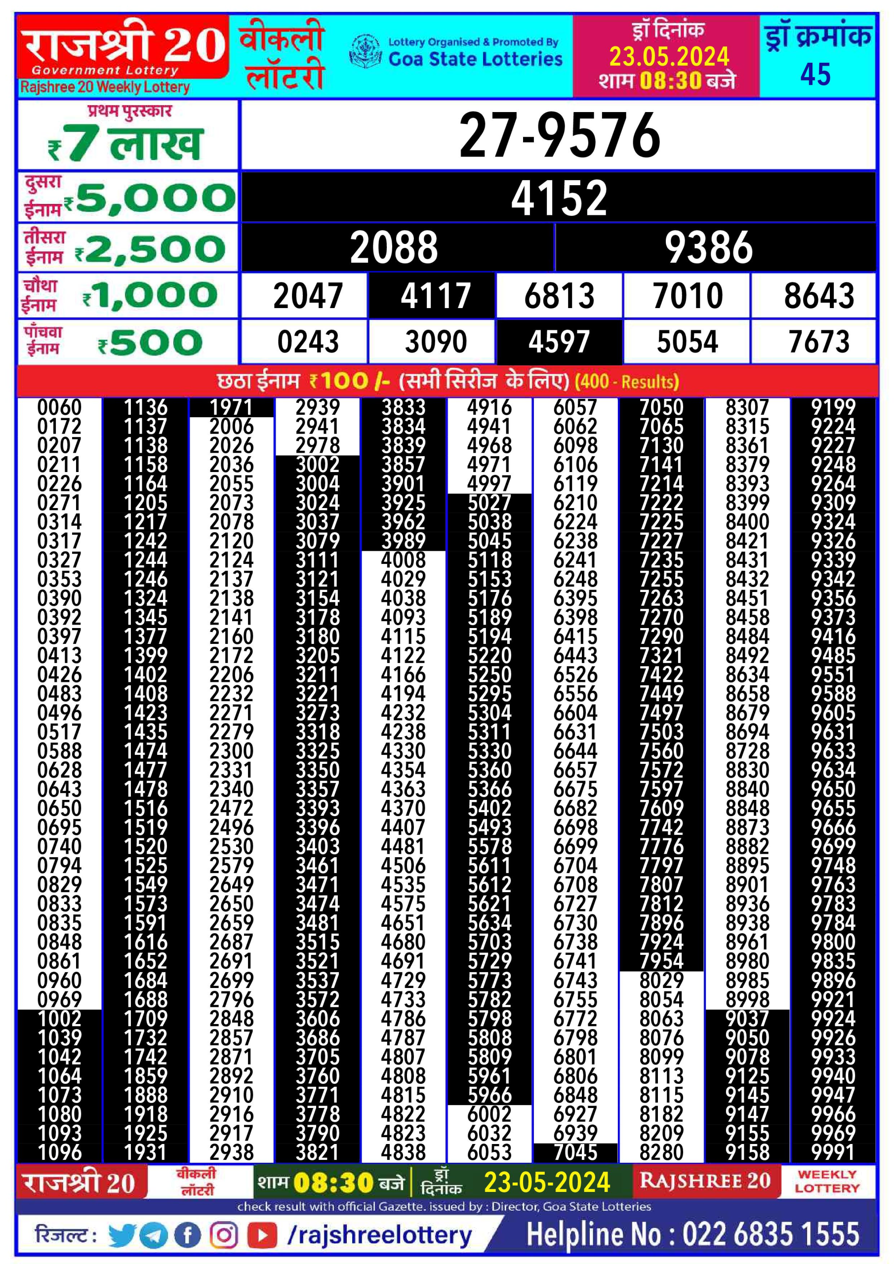 Rajshree20 Lottery Result 8:30PM 23/05/24