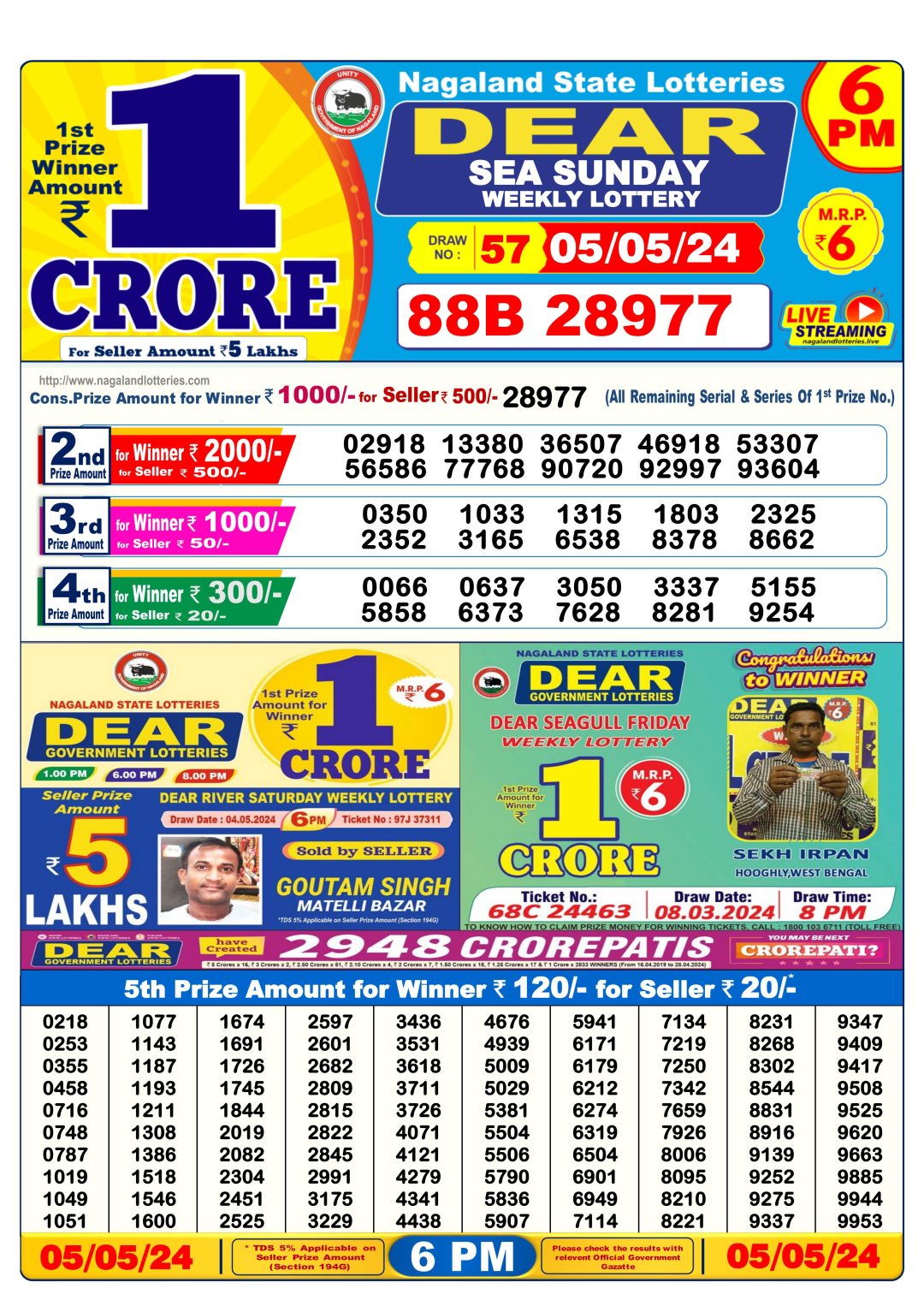 Dear lottery result 6pm result 5 May 24