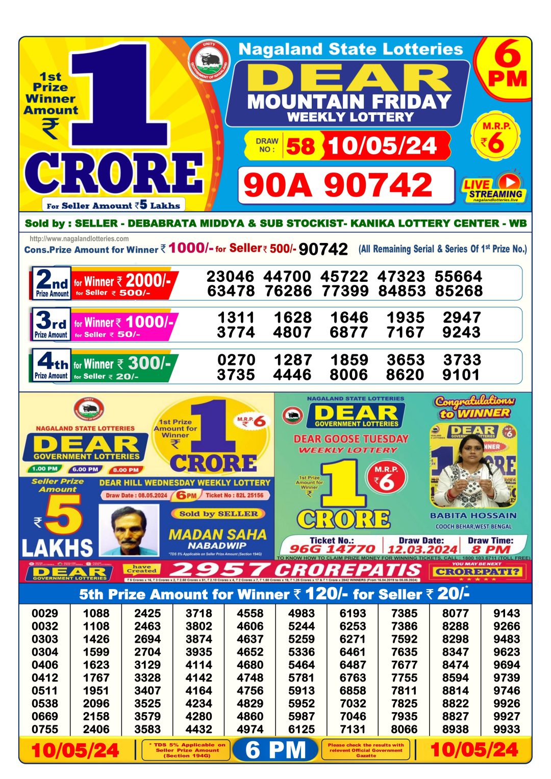 Dear lottery result 6pm result 10 May 24