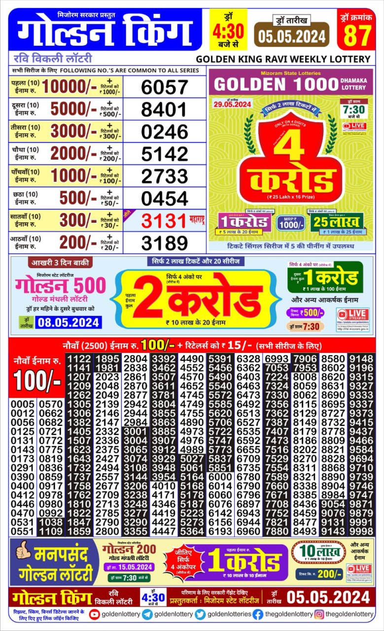 Golden king lottery 4.30pm 5-5-24