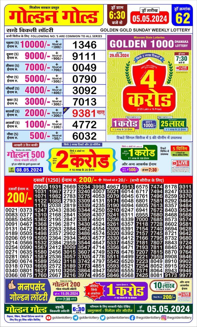 Golden gold 6:30pm lottery result 5/05/24