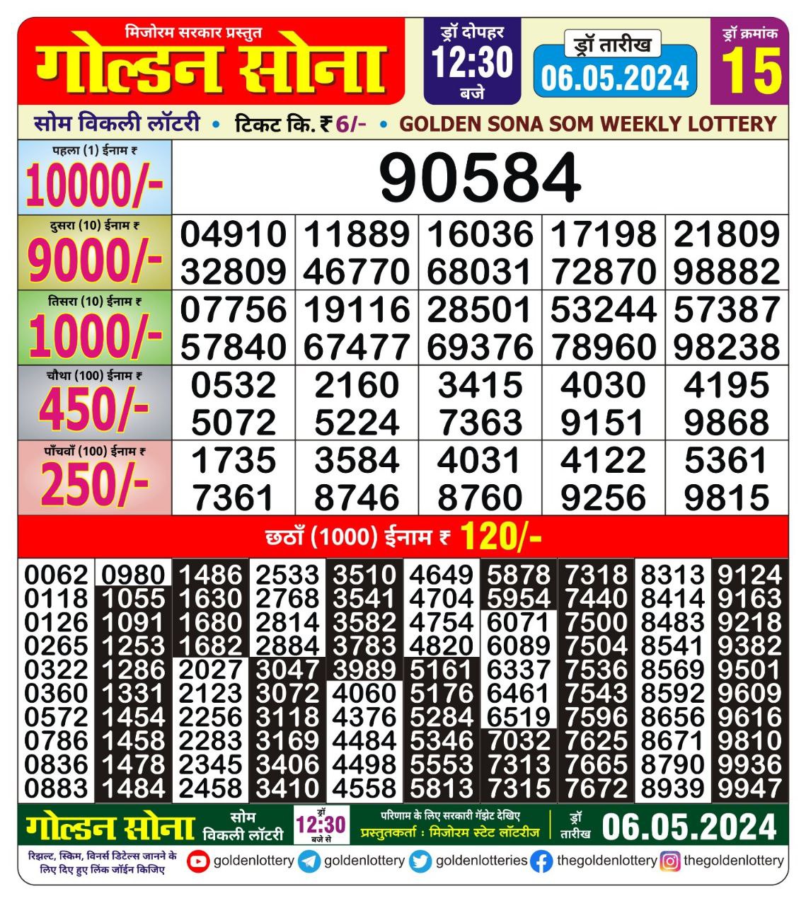 Golden sona 12:30pm lottery result 6/05/24