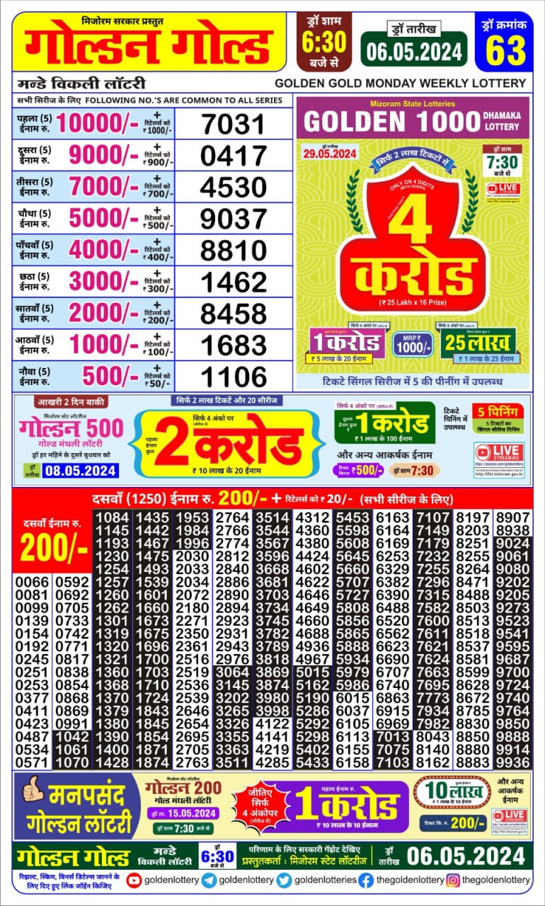 Golden gold 6:30pm lottery result 6/05/24