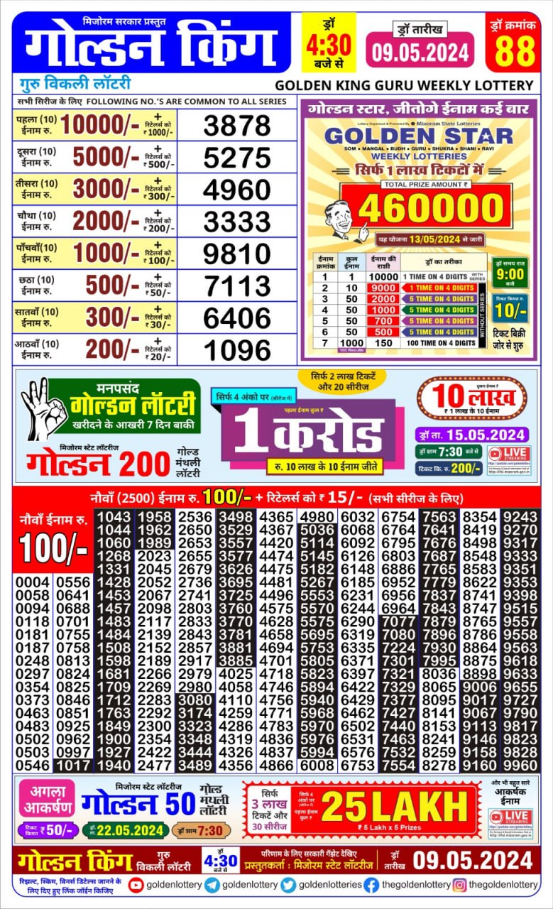 Golden king lottery 4.30pm 9-5-24