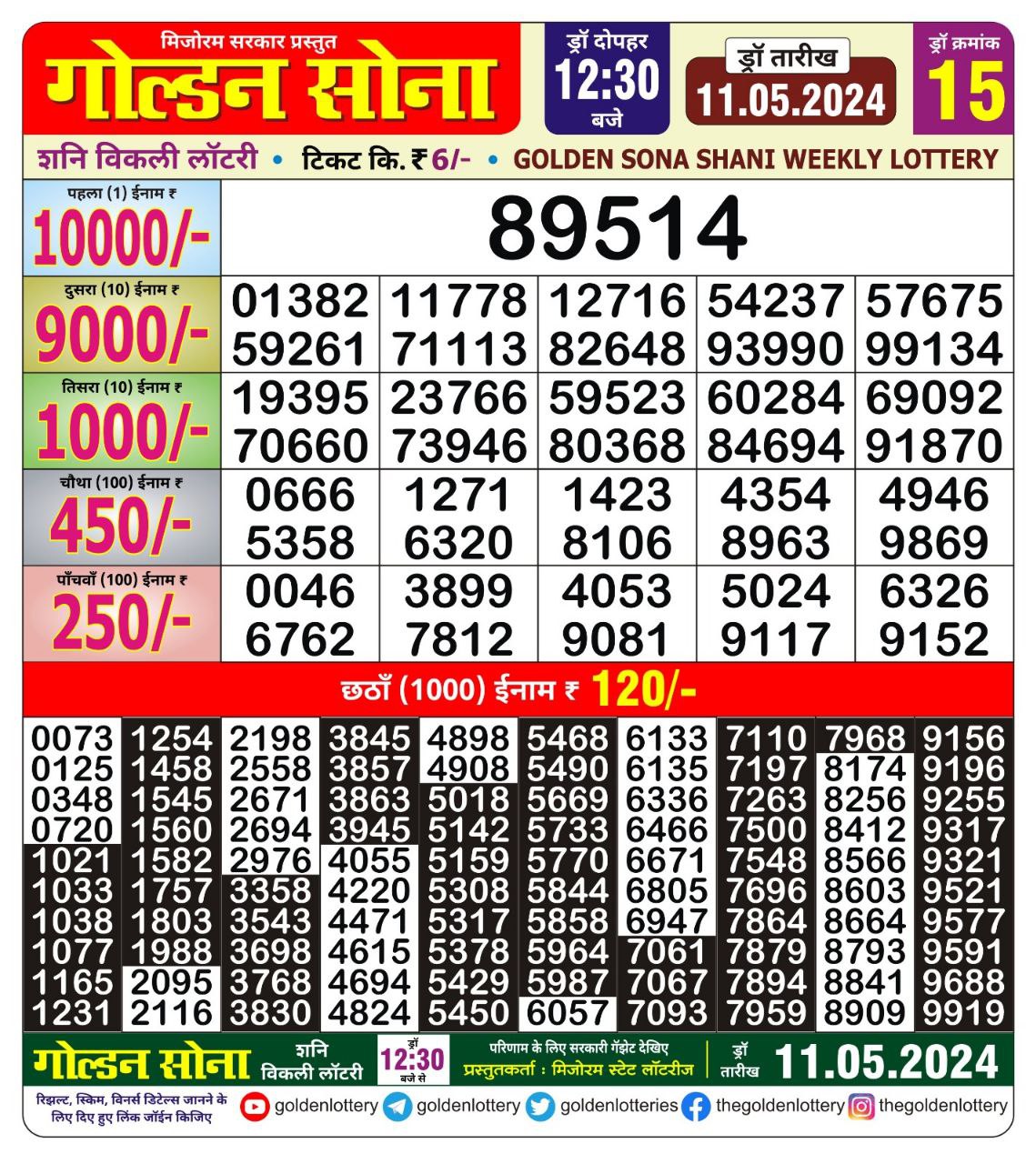 Golden sona 12:30pm lottery result 11/05/24