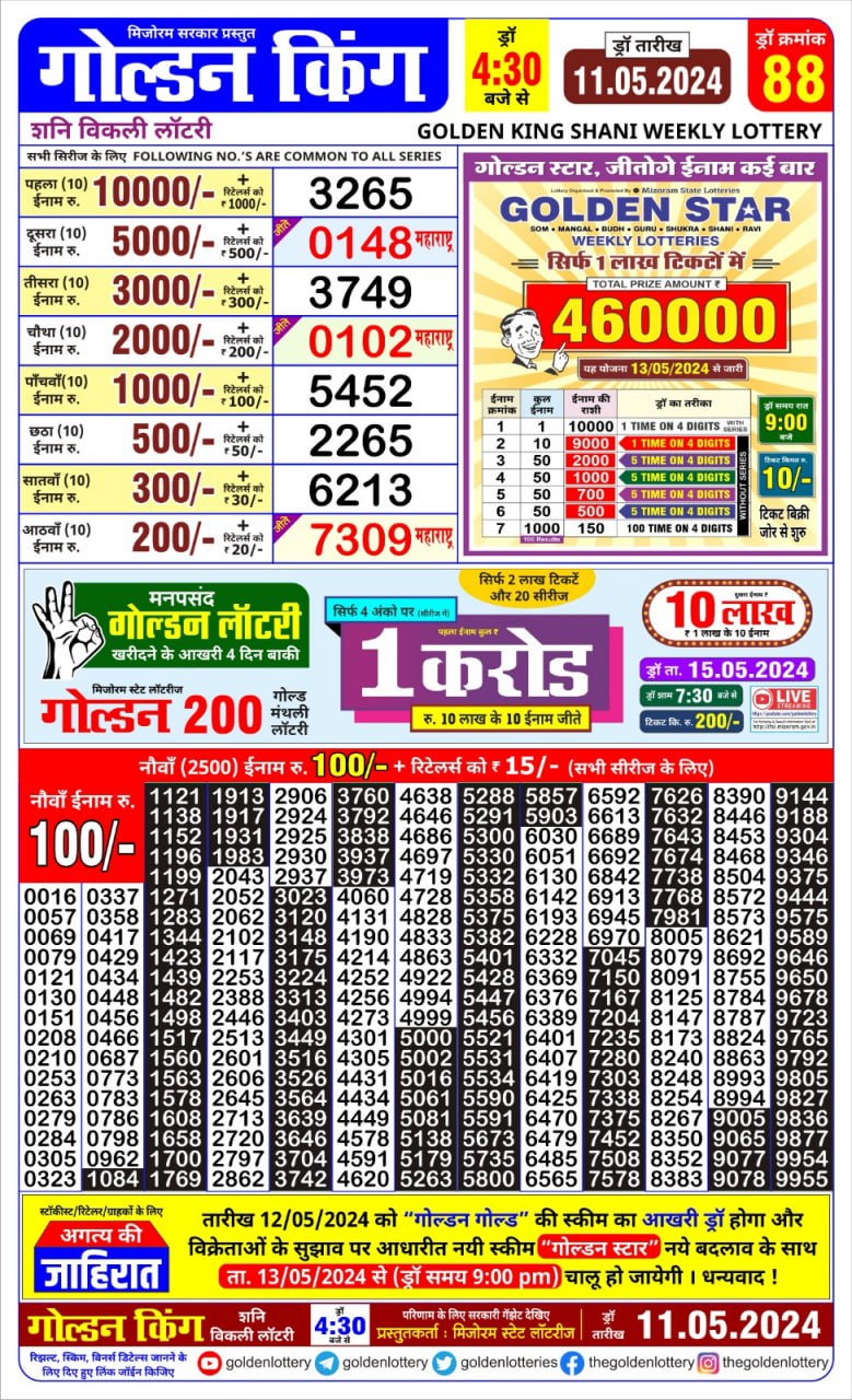 Golden king lottery 4.30pm 11-5-24