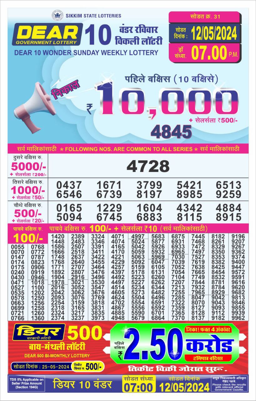 Dear10 Lottery Result 7PM 12/05/24