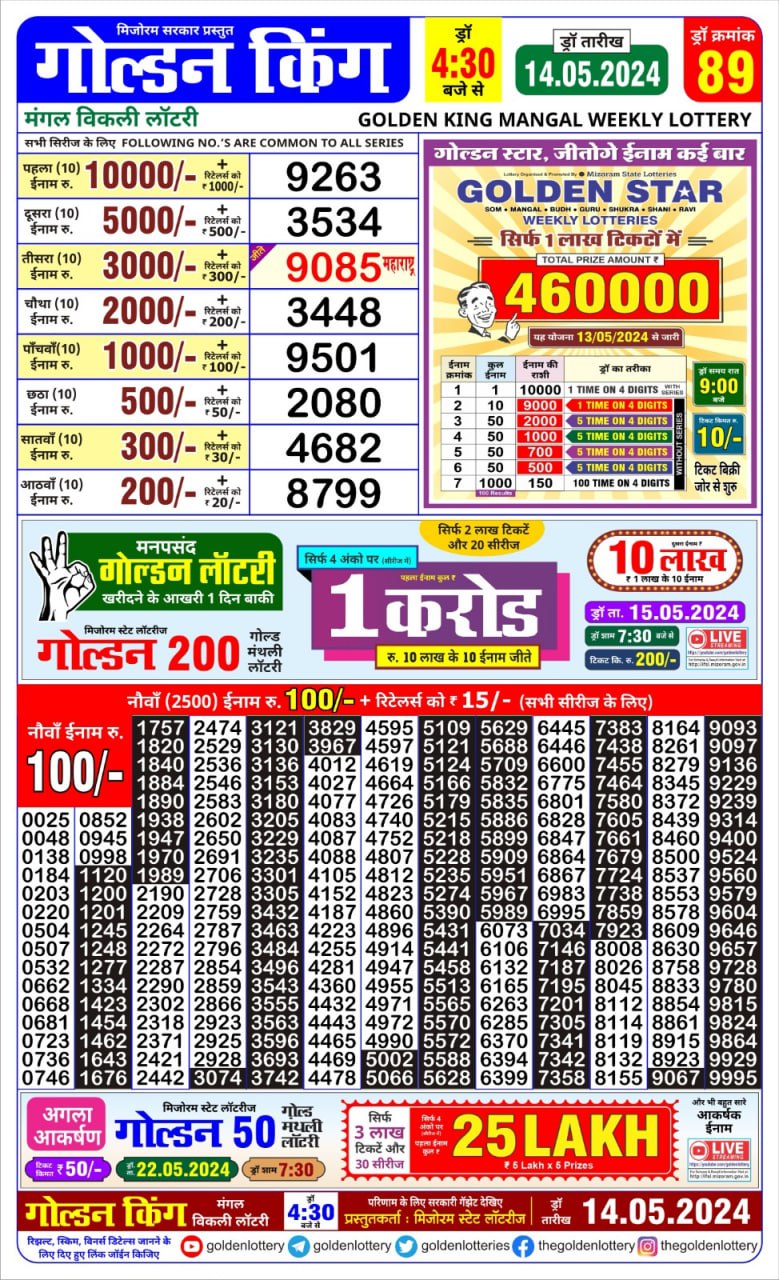 Golden king lottery 4.30pm 14-5-24