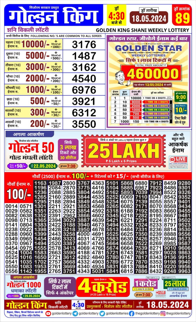 Golden king lottery 4.30pm 18-5-24