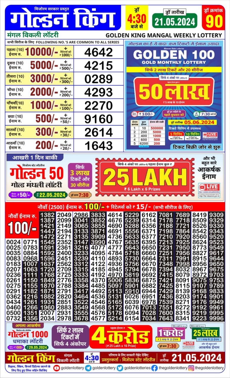 Golden king lottery 4.30pm 21-5-24