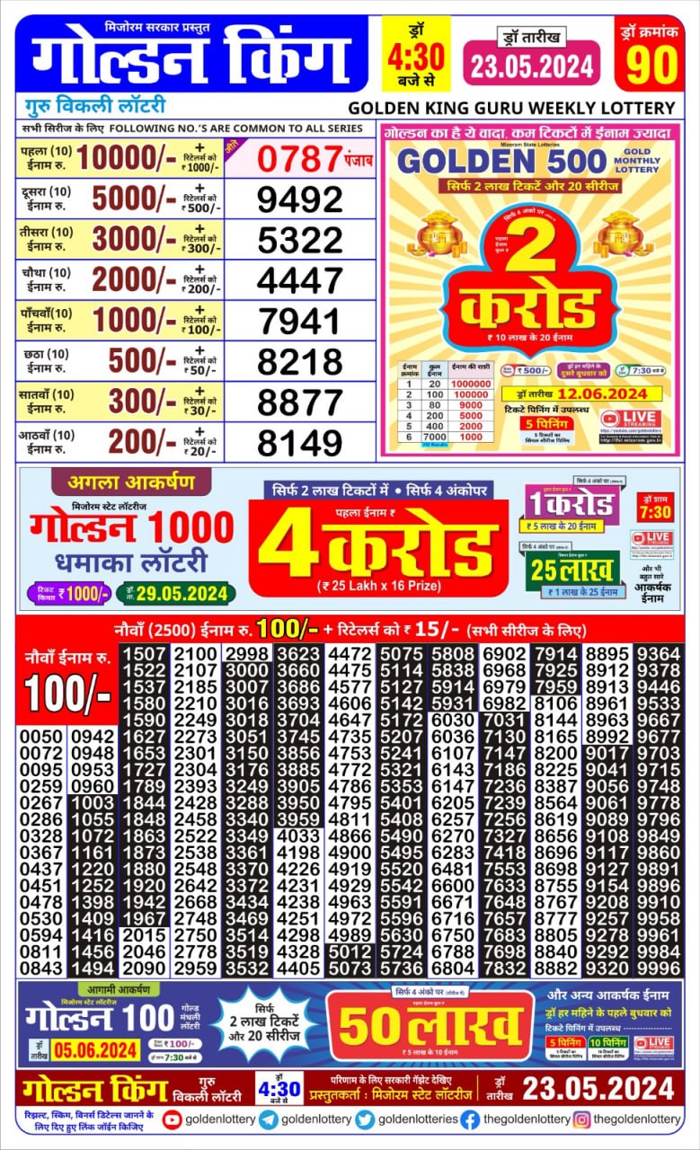 Golden king lottery 4.30pm 23-5-24