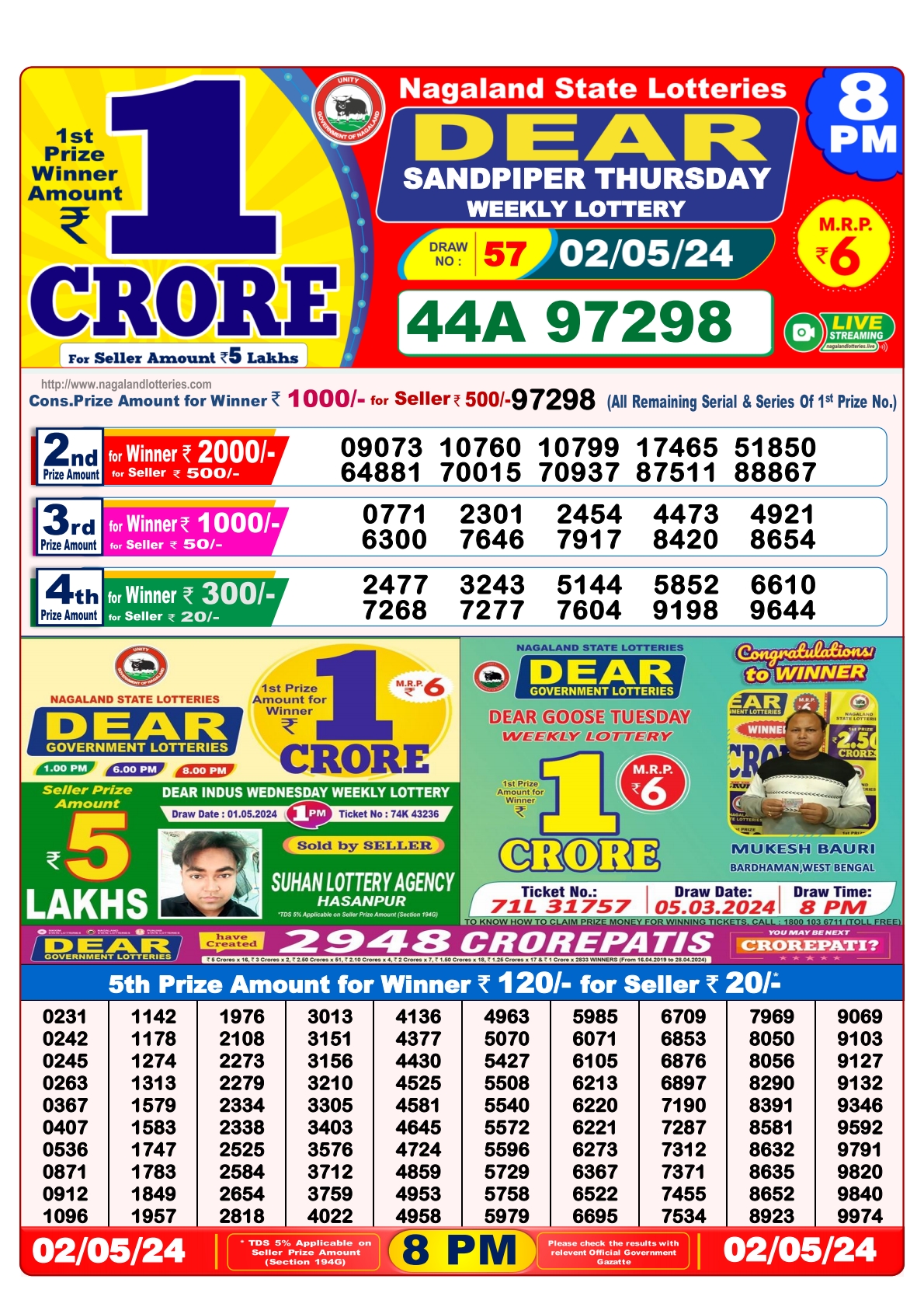 Dear Daily Lottery 8PM Result 2May 24