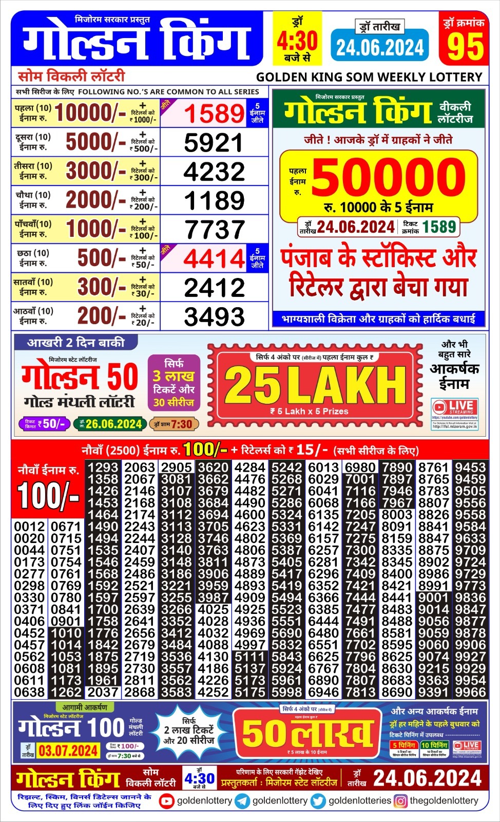 Golden king lottery 4.30pm 24-6-24