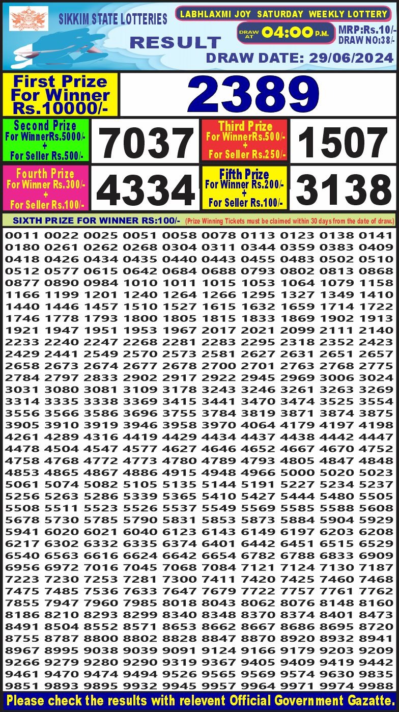 Labh laxmi 4pm lottery result 29june 2024